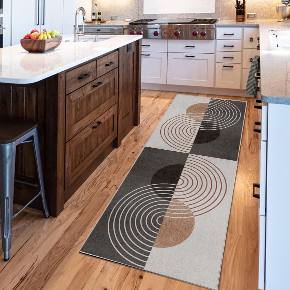 Tapis Couloir,Tapis De Cuisine Couloir Passage Antiderapant Lavable Gris Marron 40x100cm Motifs Géométriques Tapis Cuisine Devant Evier Tapis Salon Couloir Long pour Cuisine Chambre