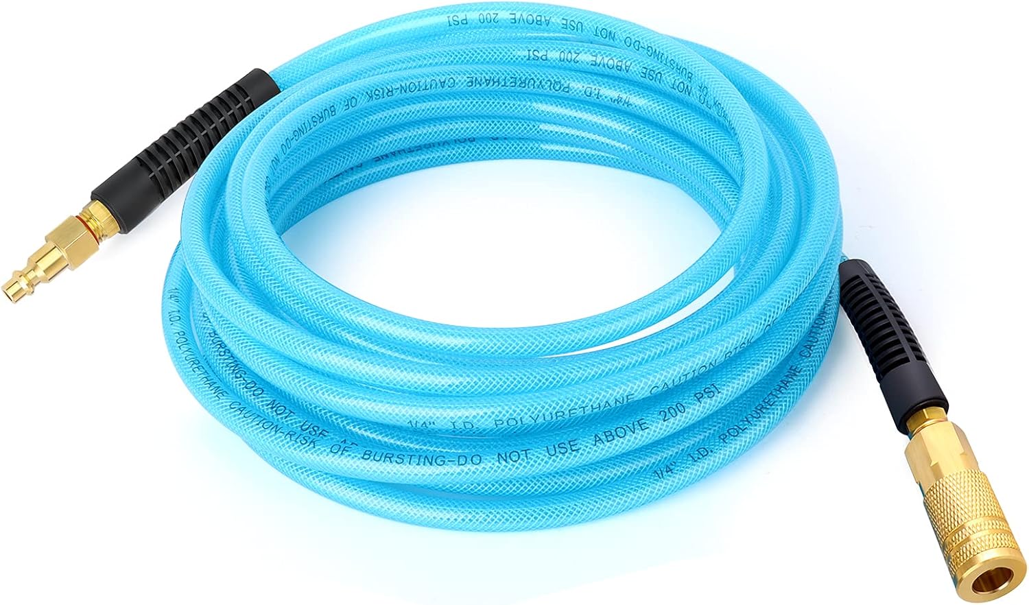 TAISHER 1/4" x 25FT Reinforced Polyurethane Air Hose With 1/4”NPT Brass air coupler and Plug & Bend Restrictors