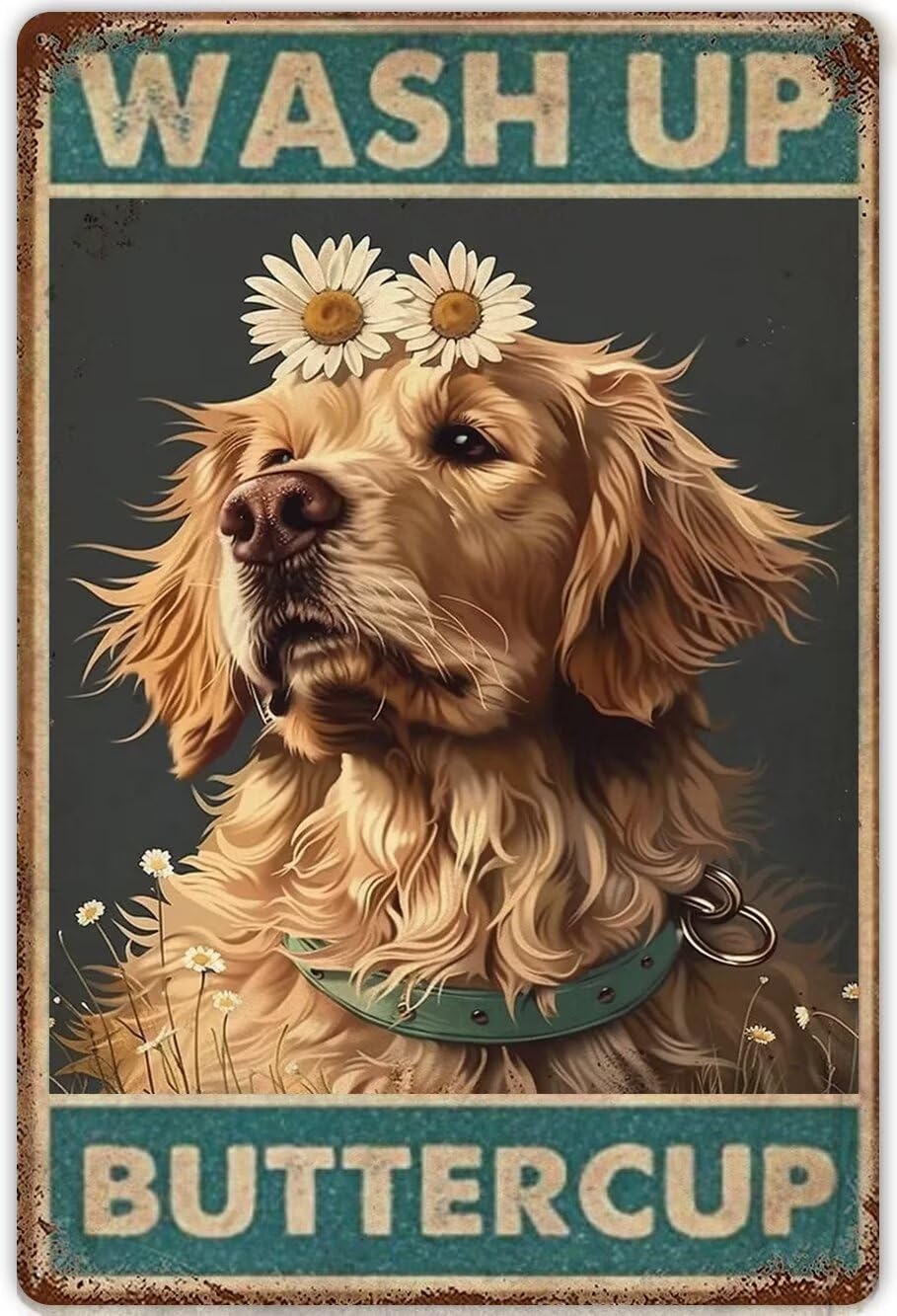 Anceky Dog Bathroom Canvas Wall Art Wash Up Buttercup Funny Golden Retriever Print Painting Modern Canvas Wall Art For Living Room Farmhouse Wall Decor Vintage Bathroom Decor Framed 20x30 Inch