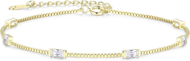 LOUISA SECRET 925 Sterling Silver Birthstone Bracelets for Women, Baguette Cubic Zirconia Station Bracelet, Birthday Anniversary Christmas Gifts for Women Wife Mom Sister Girl Her