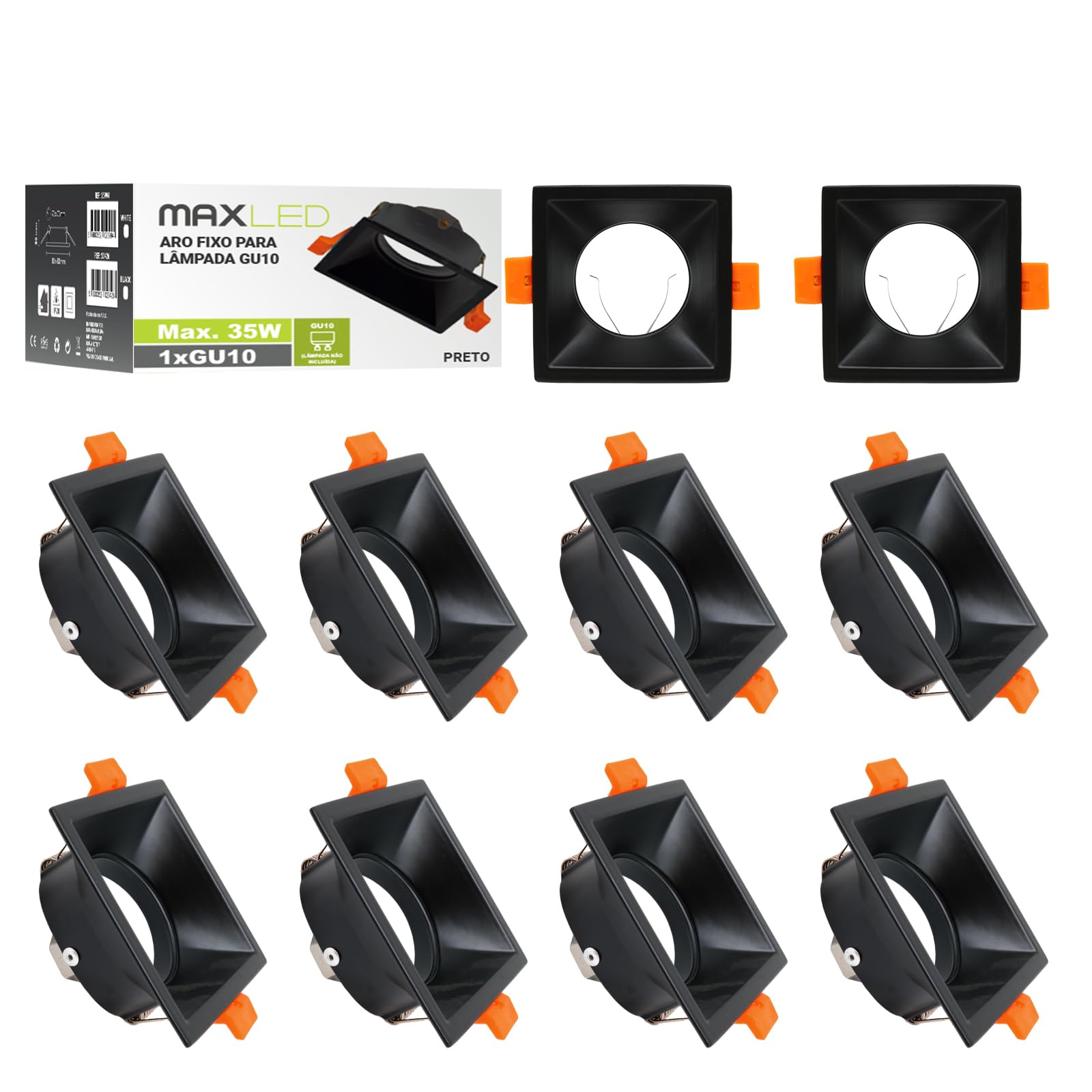 Maxled, Light is Led! 10x Frame for Recessed Ceiling Lights GU10 Downlights for Ceiling LED/Halogen Square Black Aluminium Spotlight Fitting Lamp Holder Outer Diameter 85 x 85 x 37mm Cutout 73 x 73mm