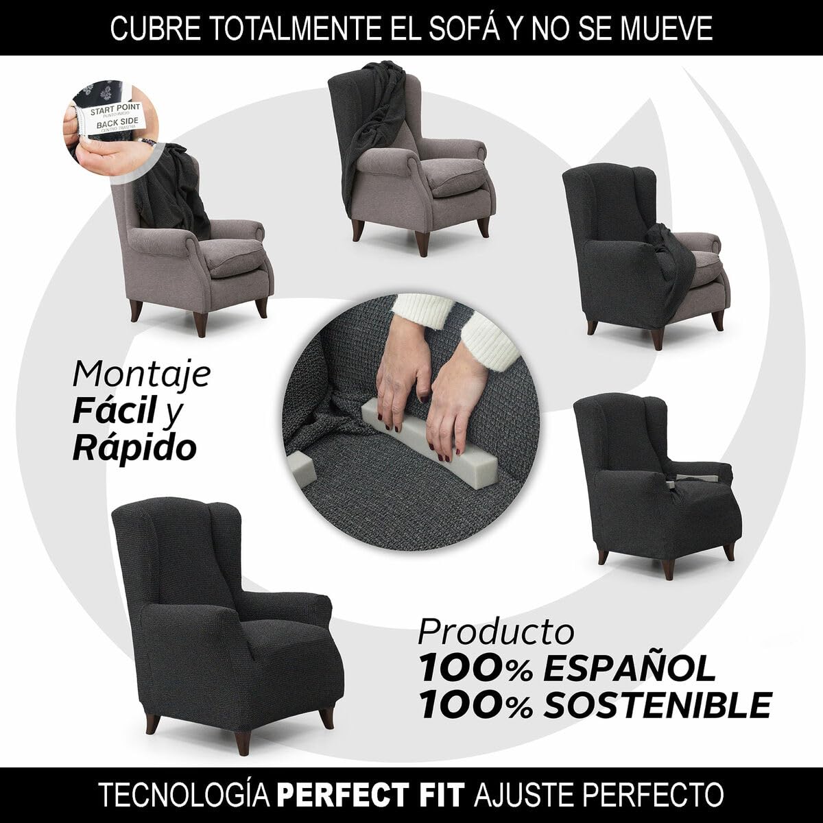 SOFASKINS® Fodera per poltrona a 1 posto, copridivano super elastico, fodera per divano dal design esclusivo, traspirante e resistente, facile da posizionare. Misura 70-110 cm. Colore verde