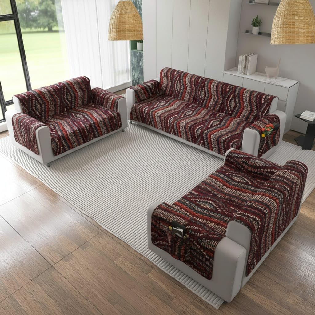 Premium Quilted Sofa Cover for 7 Seater | Armchair Protector with Antislip Backing and Side Pockets, Soft & Washable Fabric | Ideal for Homes with Pets, Kids, Daily Use - Multicolor-image-31