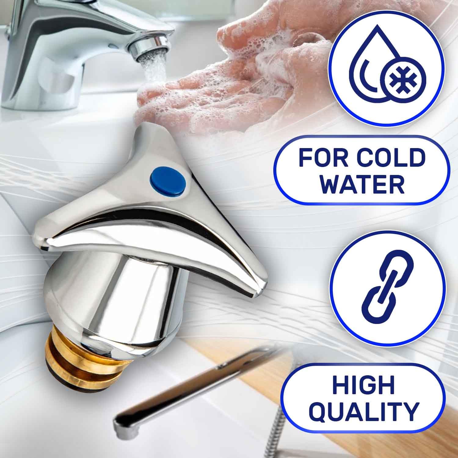 Replacement Tap Top Handle for Cold Water for the Tap with 1/2" Thread - Warranty 10 Years - MONTERAL, Silver - Image 4