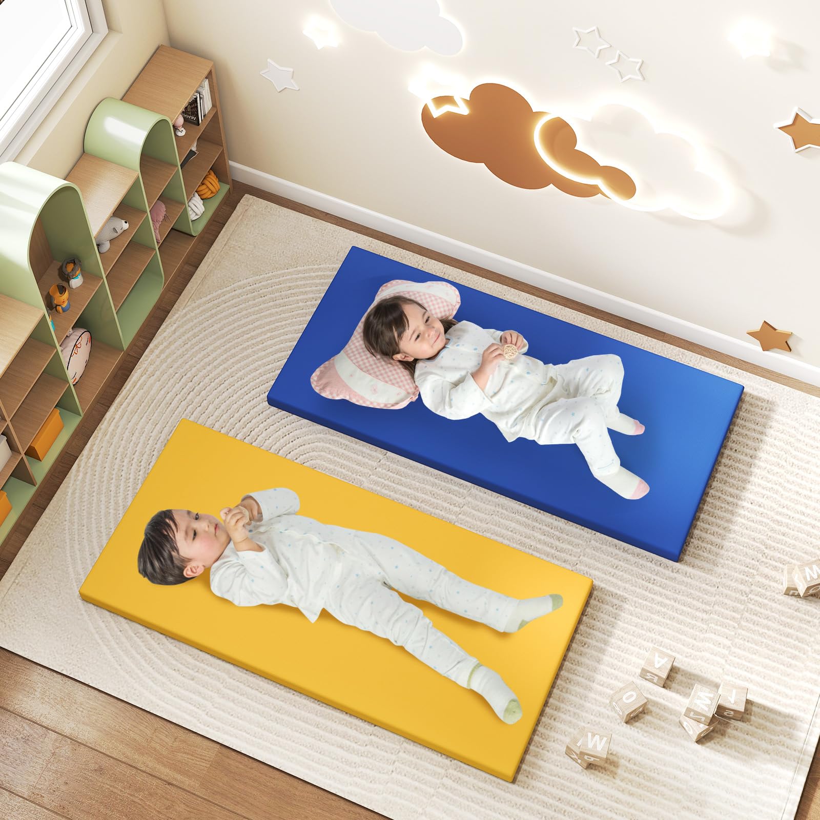 COSTWAY 5 er Set Turnmatte Kinder, 120 x 60cm Weichbodenmatte bunt, Gymnastikmatte aus Kunstleder, tragbar & Stapelbar, Sportmatte Kindermatratze für Zuhause, Kindergarten