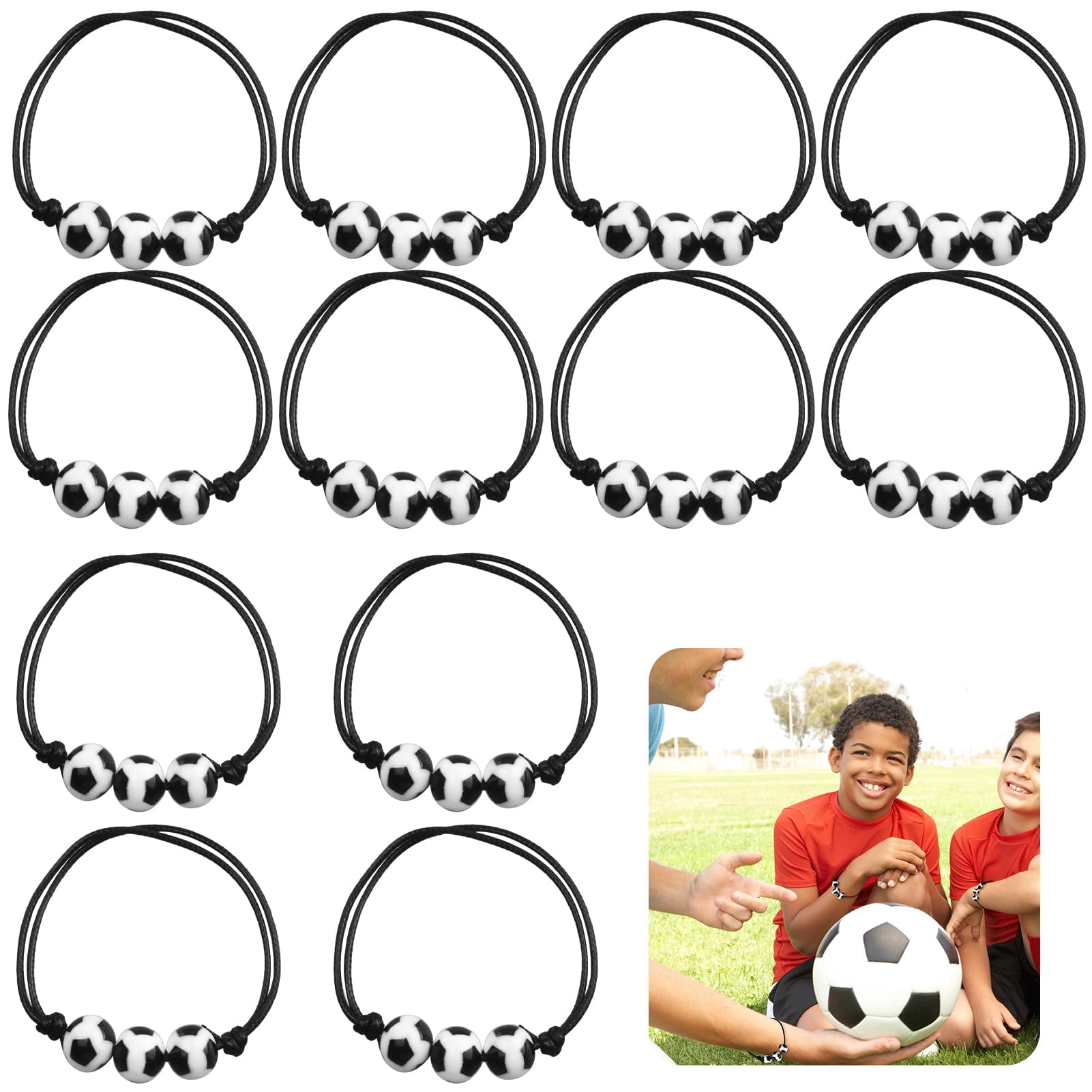 12 piezas Pulsera de Fútbol Niño Pulseras Pelota, Pulseras Tejidas con Cuentas de Balón, Accesorio para Fiestas y Cumpleaños, Diseño Cómodo y Ajustable, Regalo para Jóvenes Futbolistas