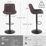 YOUTASTE Modern Brown Bar Stool Set of 1 Adjustable Barstool Luxury Upholstered Single Bar Chair Faux Leather Counter Height Bar Stools Swivel Barstools with Back for Home Kitchen Island