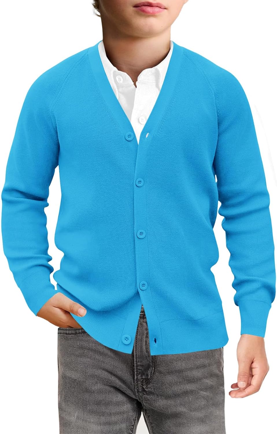 Haloumoning Boys Cardigan Sweater Kids Casual V Neck Button Down Uniform Sweaters 5-14 Years