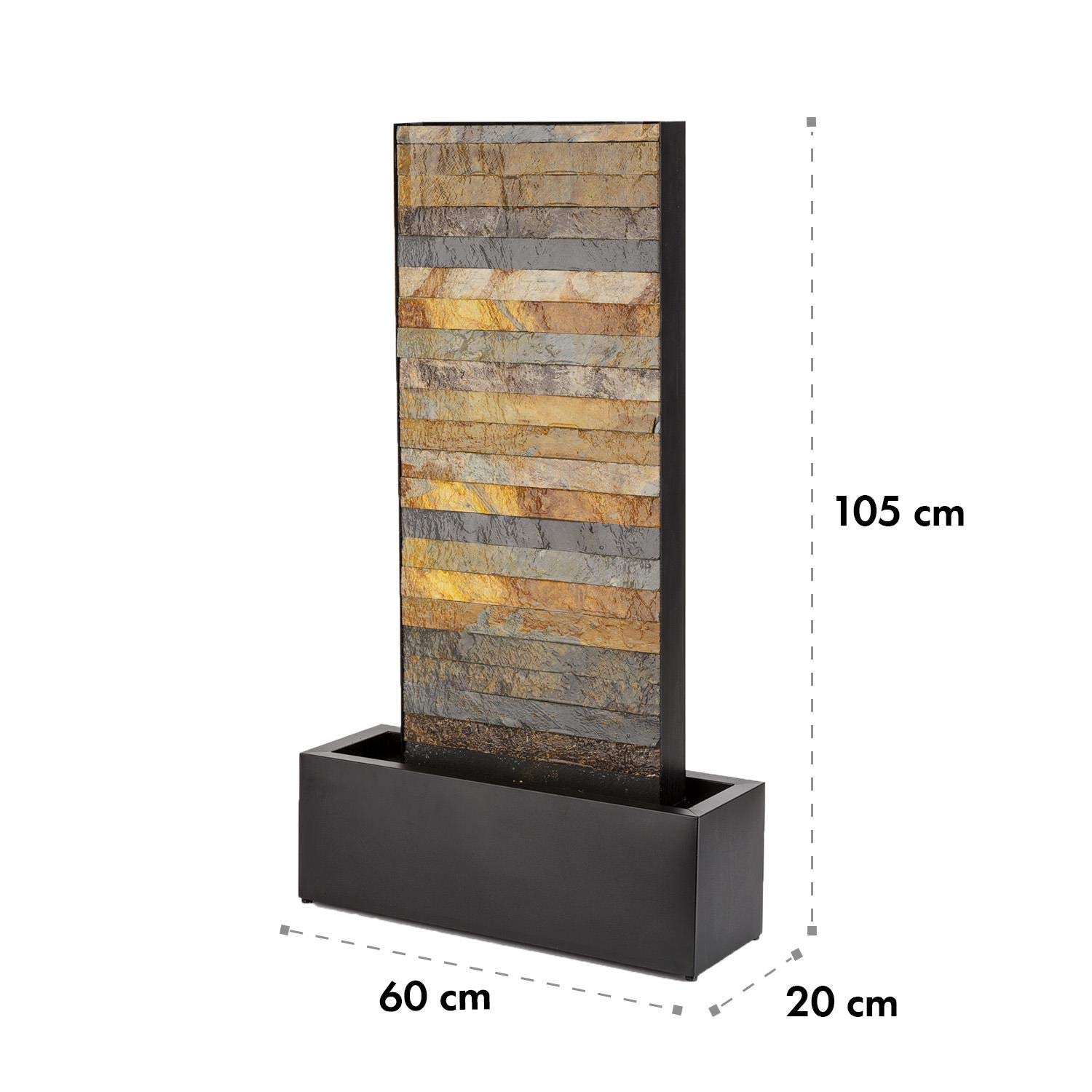 Blumfeldt Raincastle - Fontana Decorativa da Giardino e da Interni, Circolazione Continua Acqua con Loopflow Concept, 12 LED, Pompa da 8W, Protezione: IPX8, Metallo Galvanizzato, Ottica in Mattoni