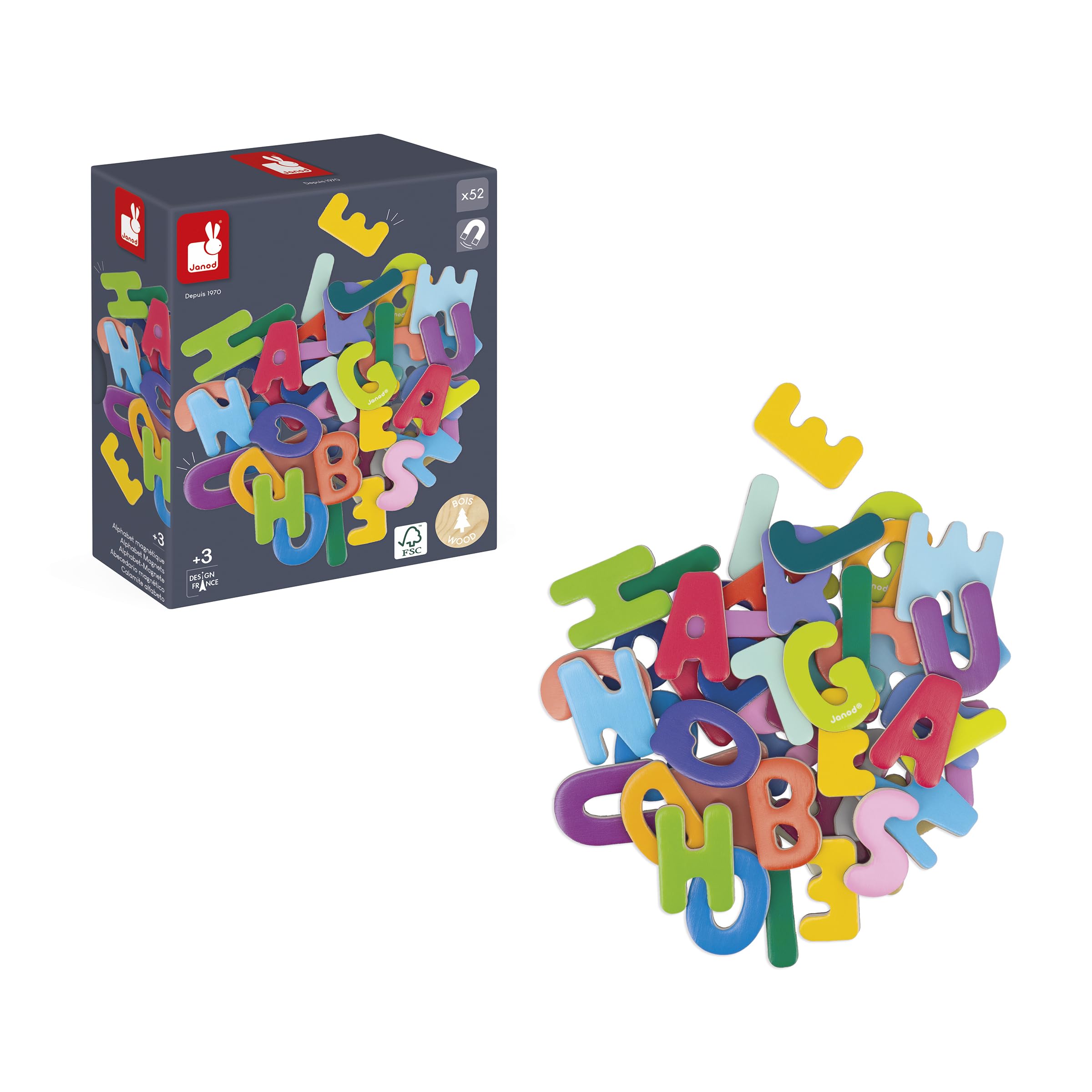 Janod - 52 imanes de Madera con Letras del Alfabeto - Apto para pizarras o neveras - Juego Educativo magnético para Aprender el Alfabeto, manipular, experimentar y divertirse - A Partir de 3 años — view 4