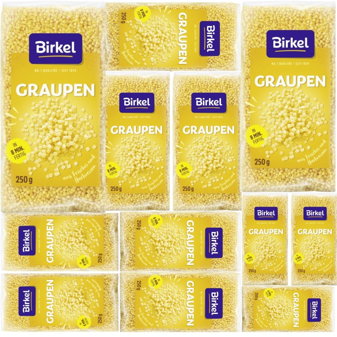 Birkel's No. 1 Graupen Pasta Nudeln 250 gramm x 12 Stück mit Pufai