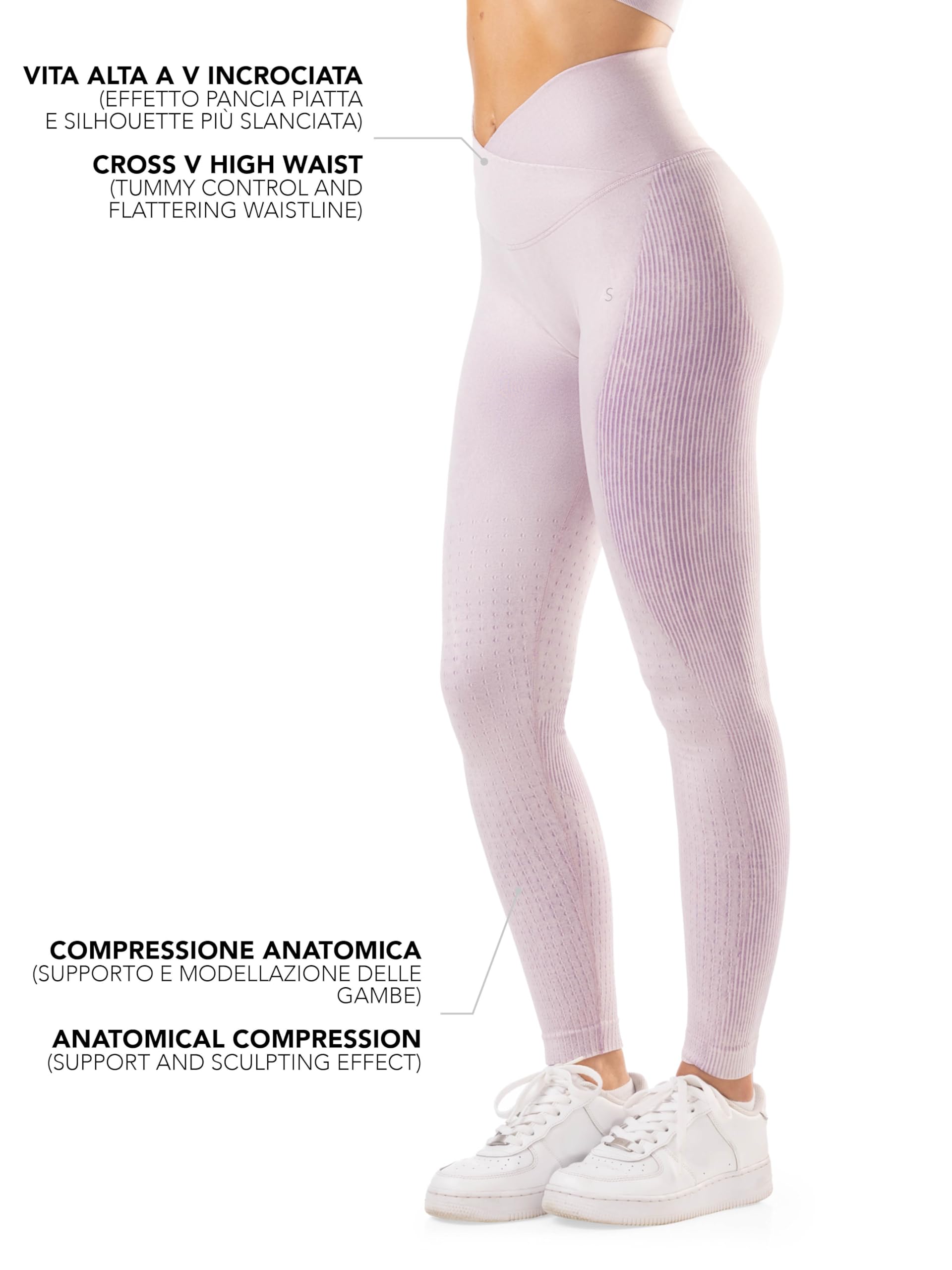 Athleas Samira Leggings Sportivi Donna Vita Alta a V Incrociata Pancia Piatta e Scrunch Push-up Glutei con Squat Proof