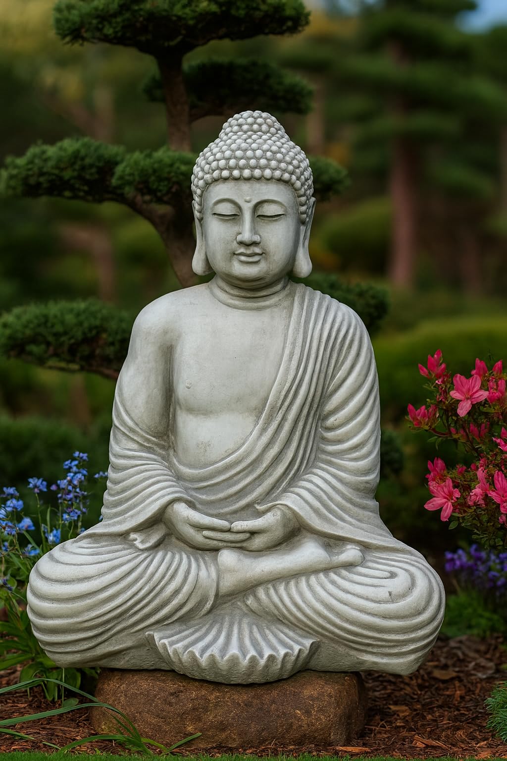 Statue de décoration d'ornement de Jardin - Bouddha méditant Kothu-in en Pierre de Fonte