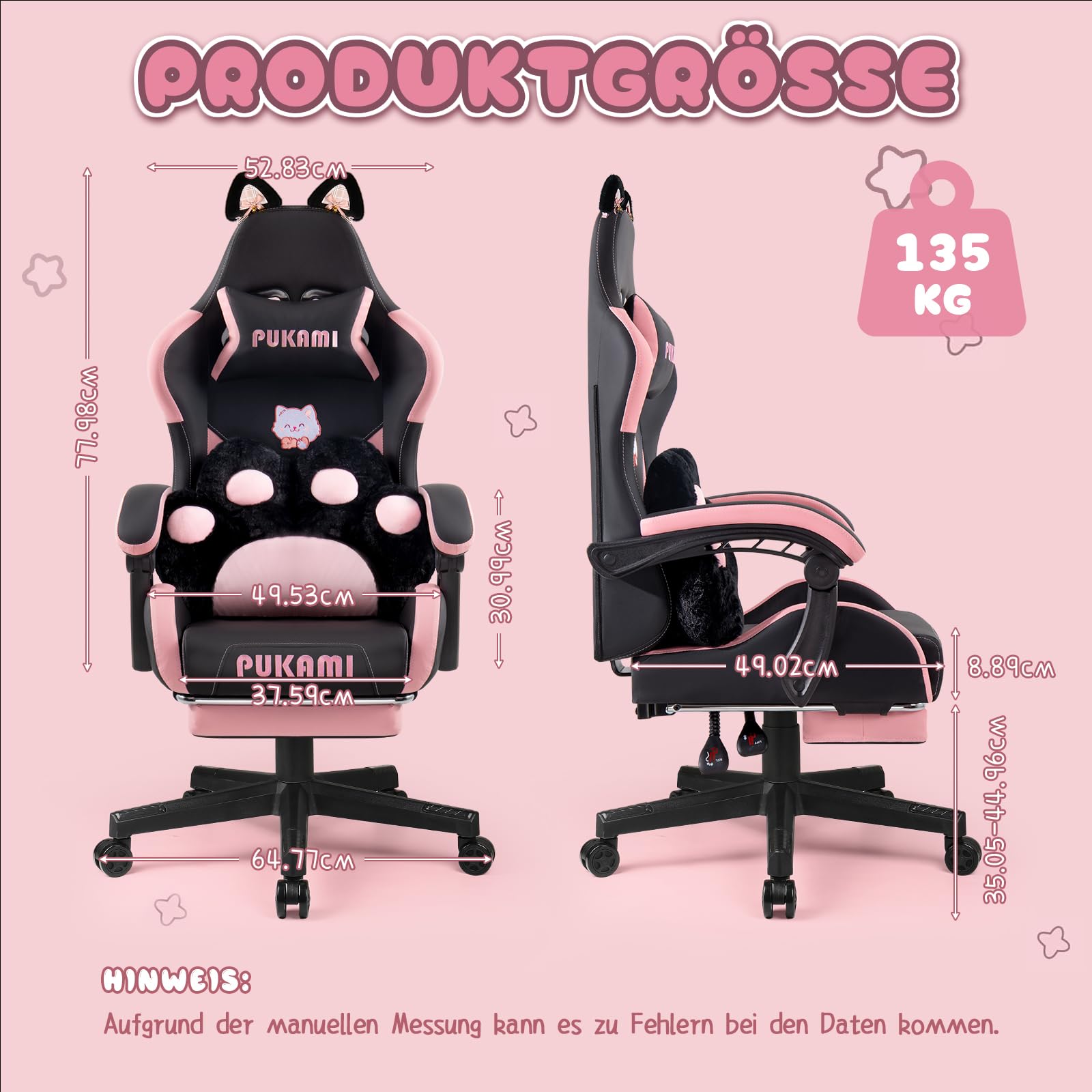 Waleaf Gaming Stuhl mit Fußstütze, Ergonomischer PC-Stuhl, Gamer Sessel aus Leder mit Lendenkissen Kopfstütze, Verstellbarer und Drehbarer Schreibtischstuhl für Erwachsene, Teenager, 140KG, Schwarz