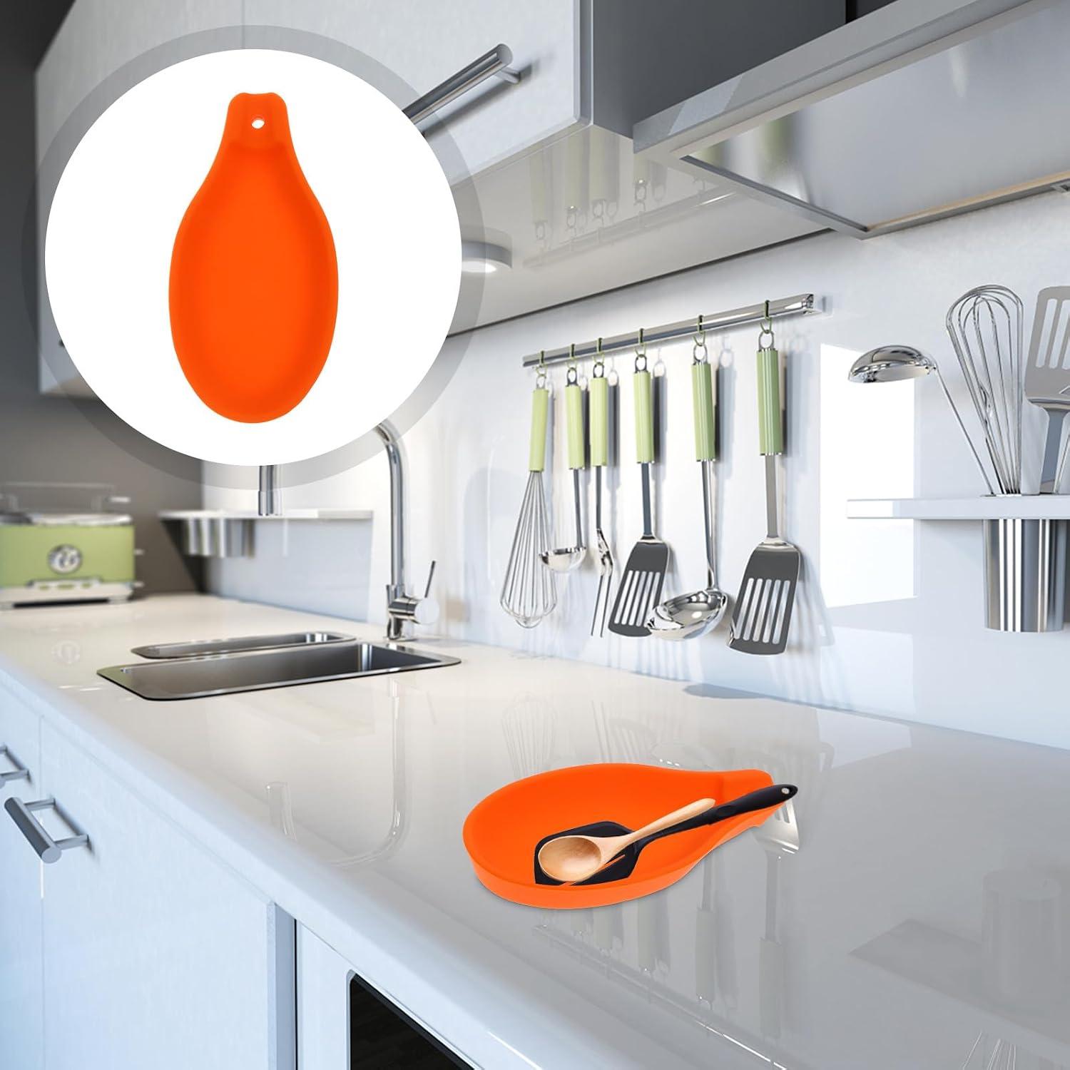 2pcs Silicone Spoon Holders Heat Resistant Kitchen Utensil Rests Orange image 4
