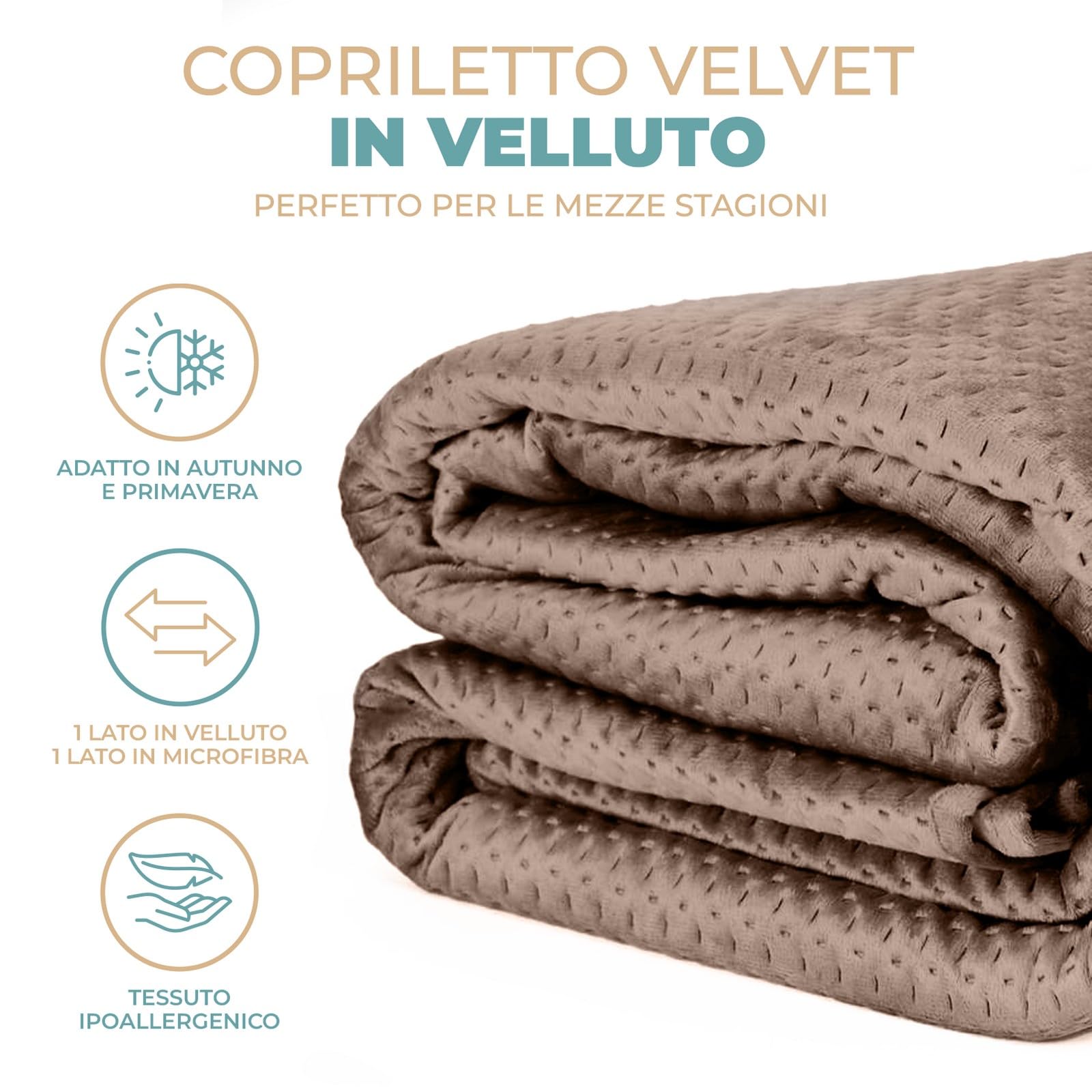 PARAMAISON Copriletto Reversibile Singolo, Velluto/Microfibra, Ipoallergenico, 100gr/mq | 150x270 cm Blu