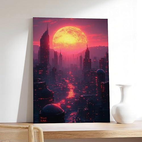 Miniatura 7 de Retro Futuristic City Poster Neon Skyline Wall Art for Sci-Fi And Synthwave Decor Poster Print Decorative Painting Canvas Wall Art Living Room