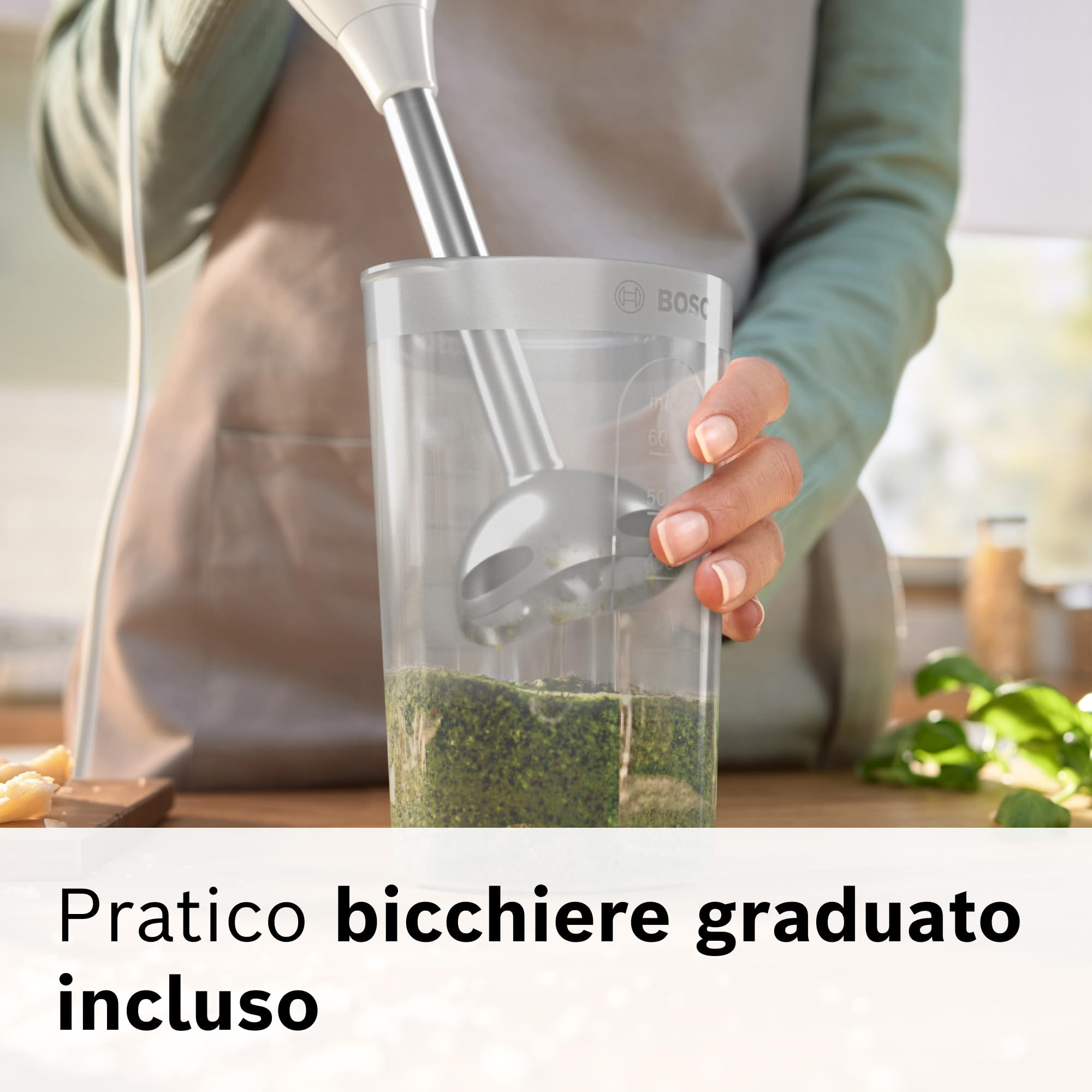 Bosch Frullatore a Immersione MSM64110, 450 W, Impugnatura Ergonomica, Piede in Acciaio Inox, Lama a 4 ali Acciaio Inox, Due Livelli di Velocità, Pratico Bicchiere Graduato Incluso, Bianco, Rosso