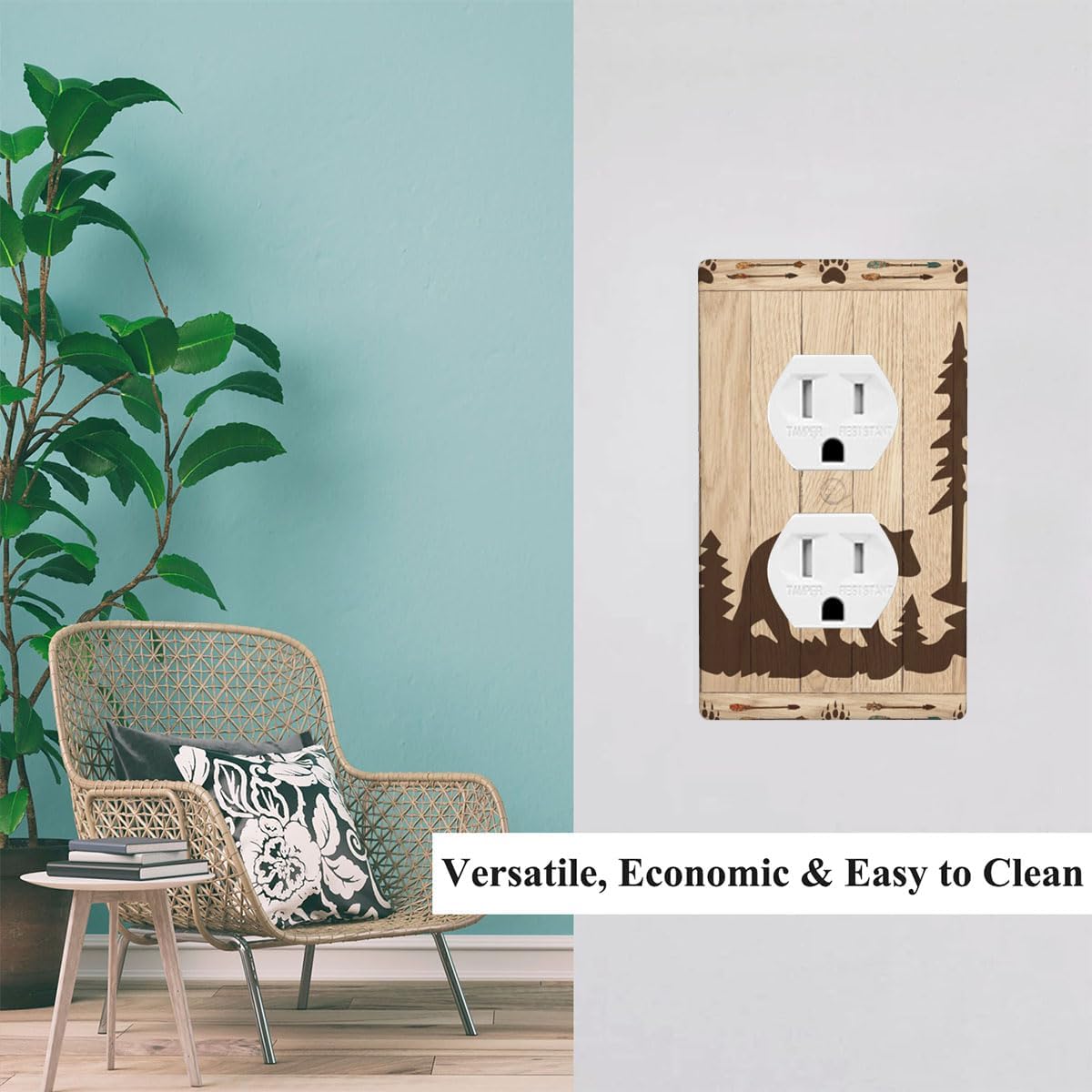 Wild Bear Outlet Covers Bear and Cabin Wood Rustic Duplex Receptacle Wall Plate Standard 1-Gang Home Decorative Office