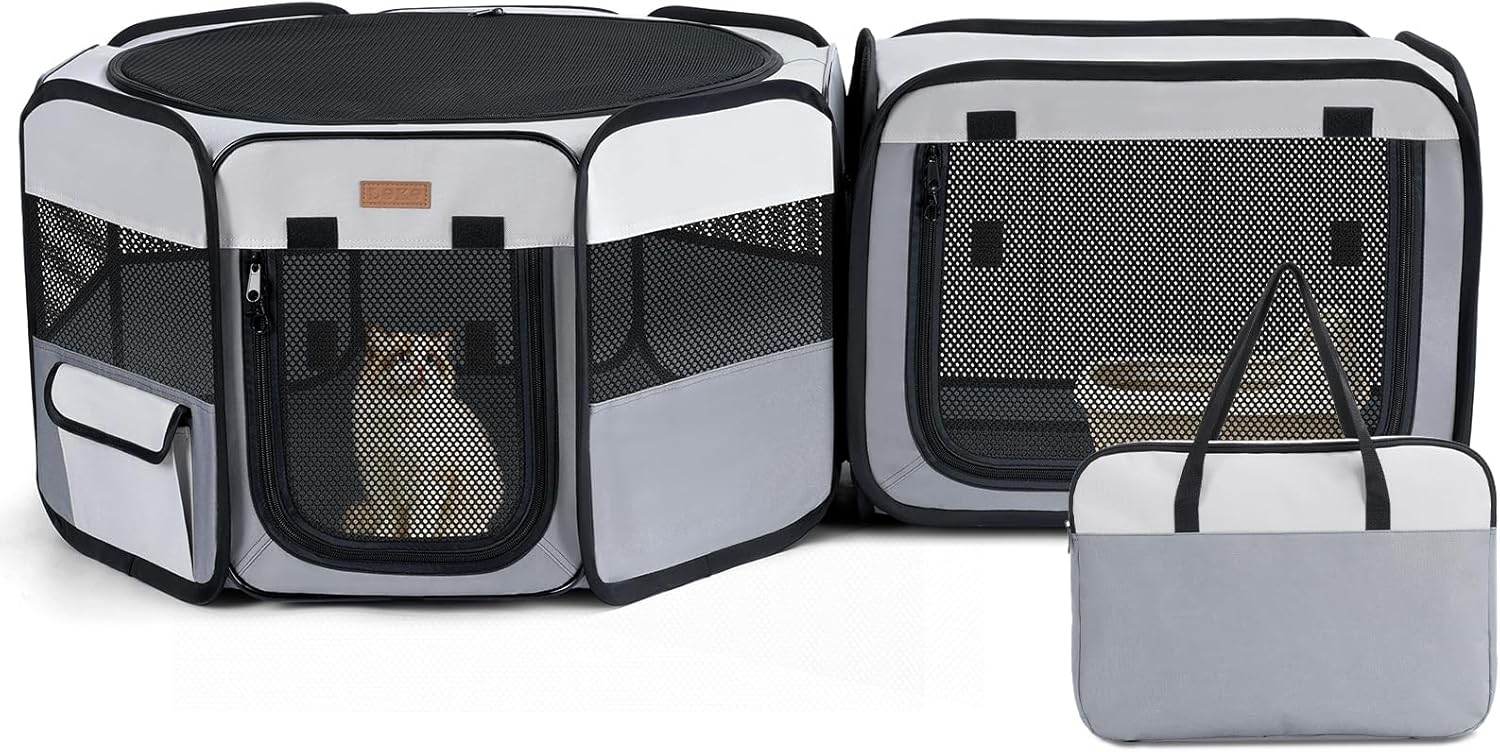 Lekereise Portable Cat Playpen, 61" × 19" Cat Playpen, 2-in-1 Dog Playpen Indoor Outdoor for Cats, Puppies and Small Pets, Independently Usable, with a Carry Bag L(61" * 19")
