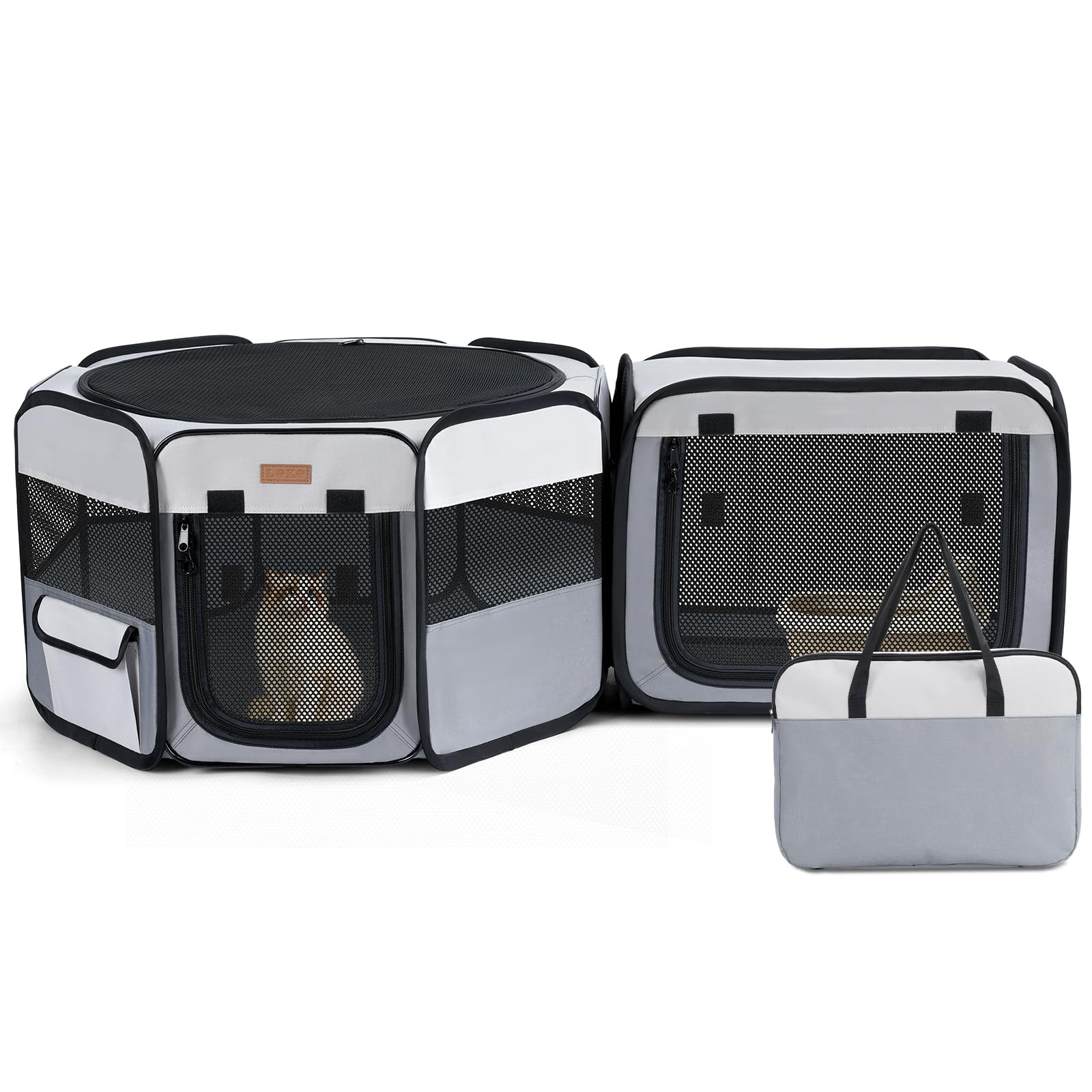 Lekereise Portable Cat Playpen, 61" × 19" Cat Playpen, 2-in-1 Dog Playpen Indoor Outdoor for Cats, Puppies and Small Pets, Independently Usable, with a Carry Bag