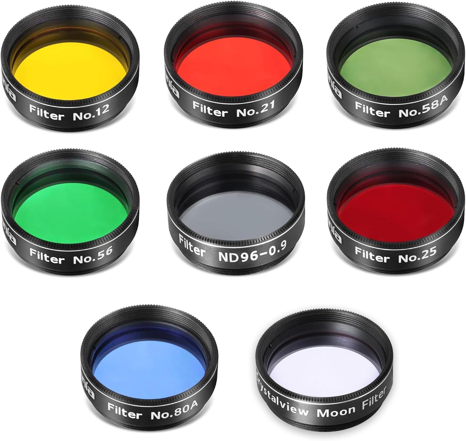 Astromania 1.25" Crystalview Moon Filter Color Filter ND96-0.3 - Bundle with - Filter Set of 1.25-Inch Seven Telescope Filters