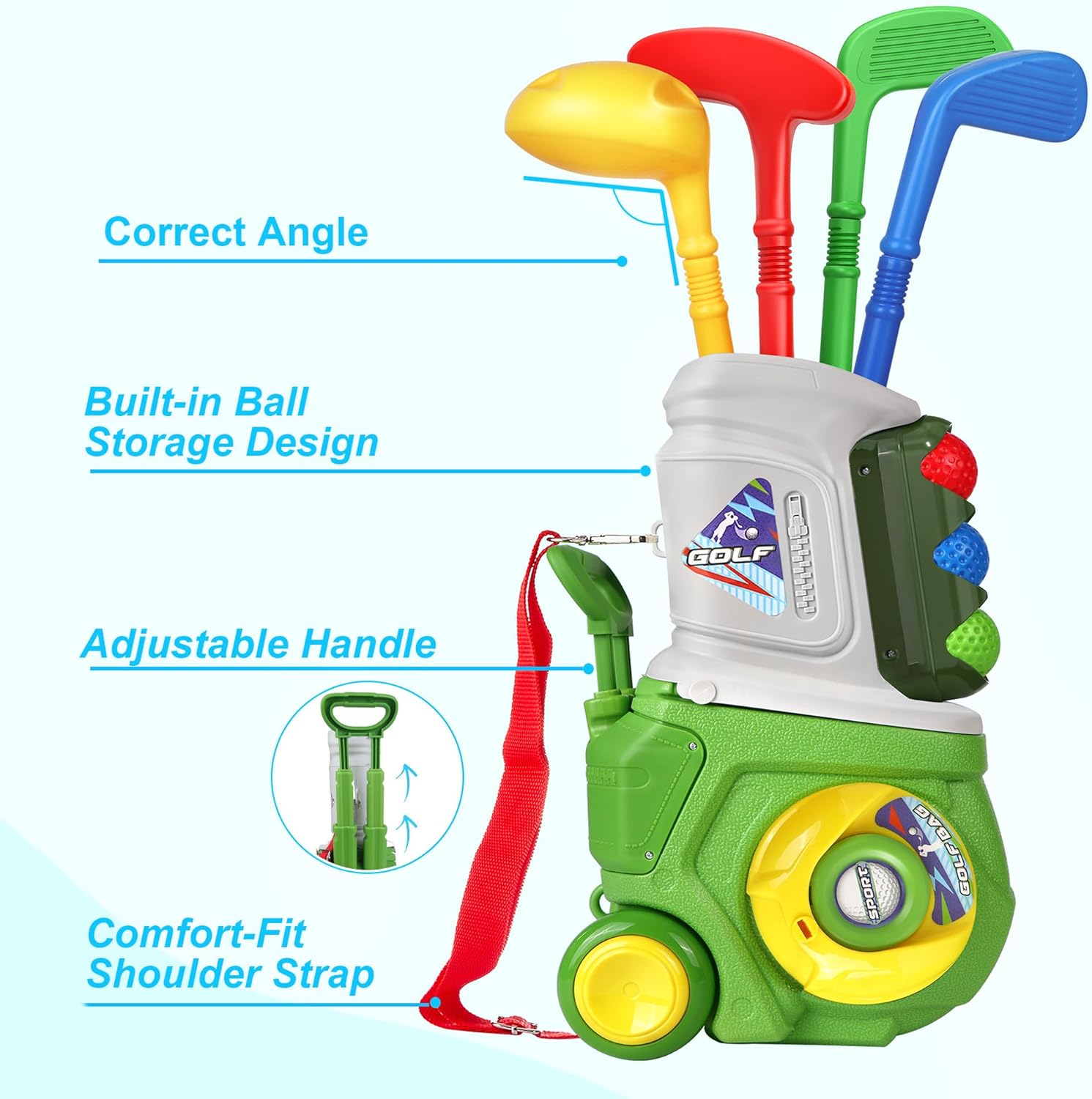 Toddler Golf Set, Kids Golf Set for Ages 1 2 3 4 5 Years Old Boys Girls with 4 Plastic Golf Clubs 10 Balls, Indoor Outdoor Baby Toddler Golf Clubs Set Toy with Cart Sport Toy Birthday Gifts Green