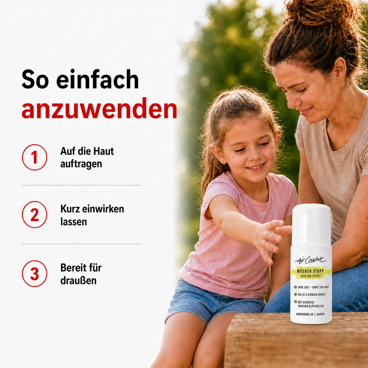 Mückenschutz Roll-On für Familie & Kinder ab 2 Jahren – Natürlicher Mückenspray Ersatz mit Citriodiol® & BIO-Ölen – DEET-frei – 6 Stunden Schutz & Cooling-Effekt – 60 ml