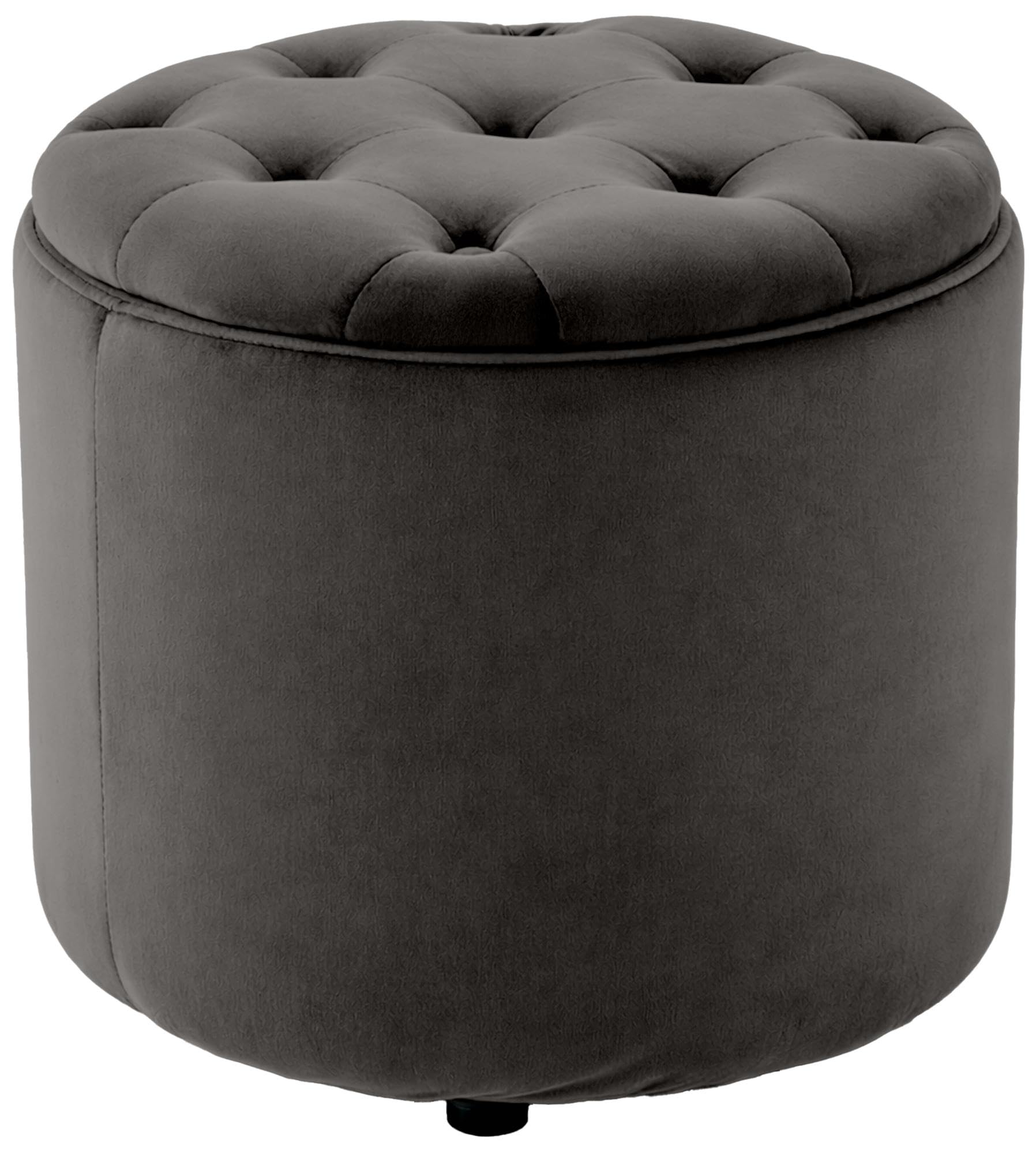 CLP Sitzhocker rund mit Stauraum Pantin, Fußhocker gepolstert mit Samtbezug, Hocker im Chesterfield Design für Wohnzimmer und Schlafzimmer Farbe grau