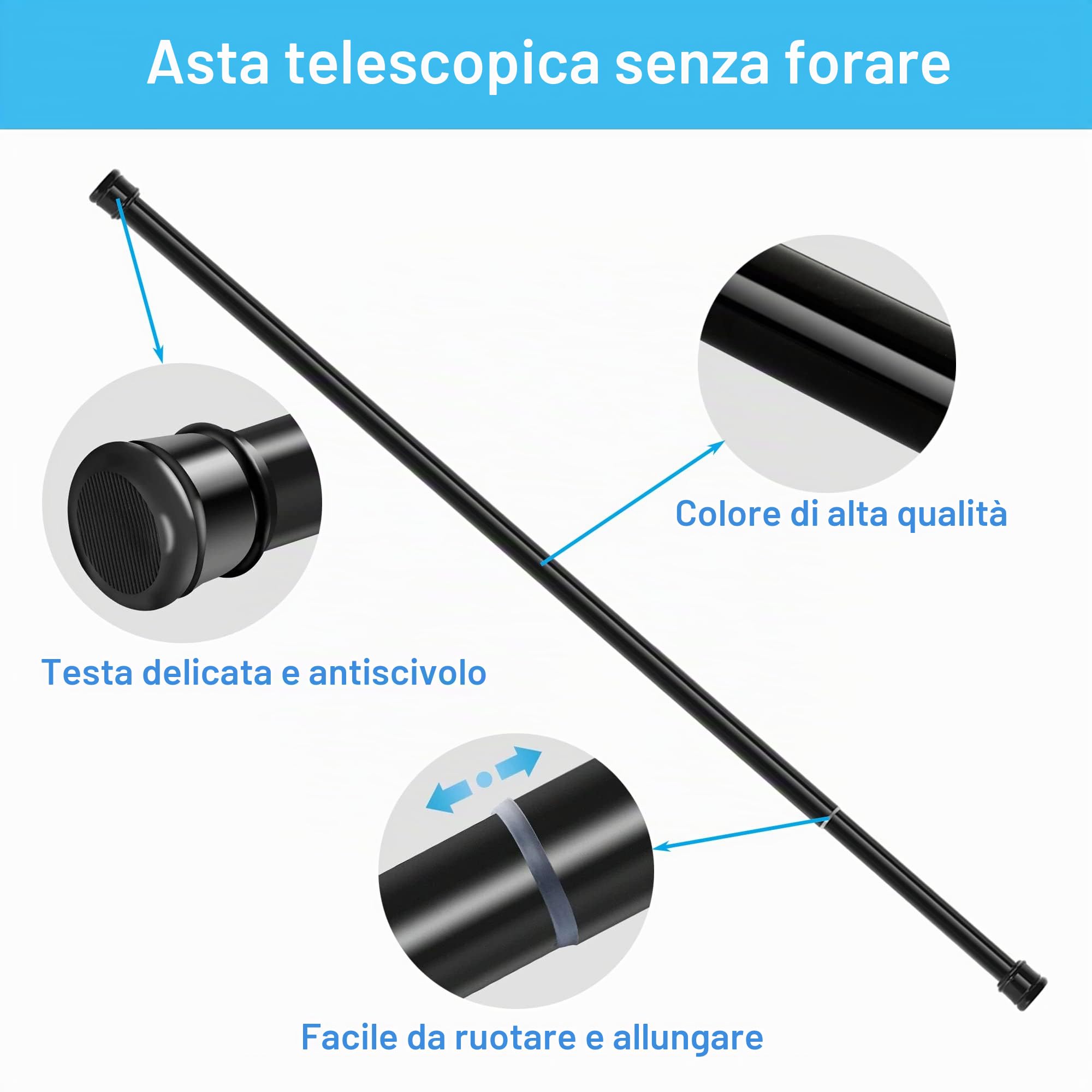 Asta per tende, extra lunga, senza fori, lunghezza 115-410 cm, diametro 32 mm, per bagno, camera da letto, asta per tende, vestiti, bianco, 4 m