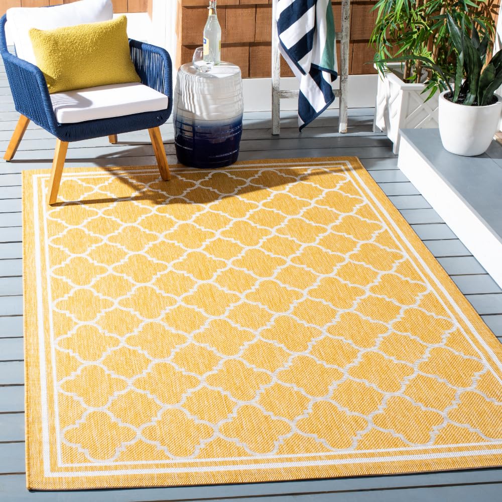 SAFAVIEH Courtyard Collection 4' x 5'7" Gold/Beige CY8918 Indoor/ Outdoor Waterproof Easy Cleaning Patio Backyard Mudroom Area Rug