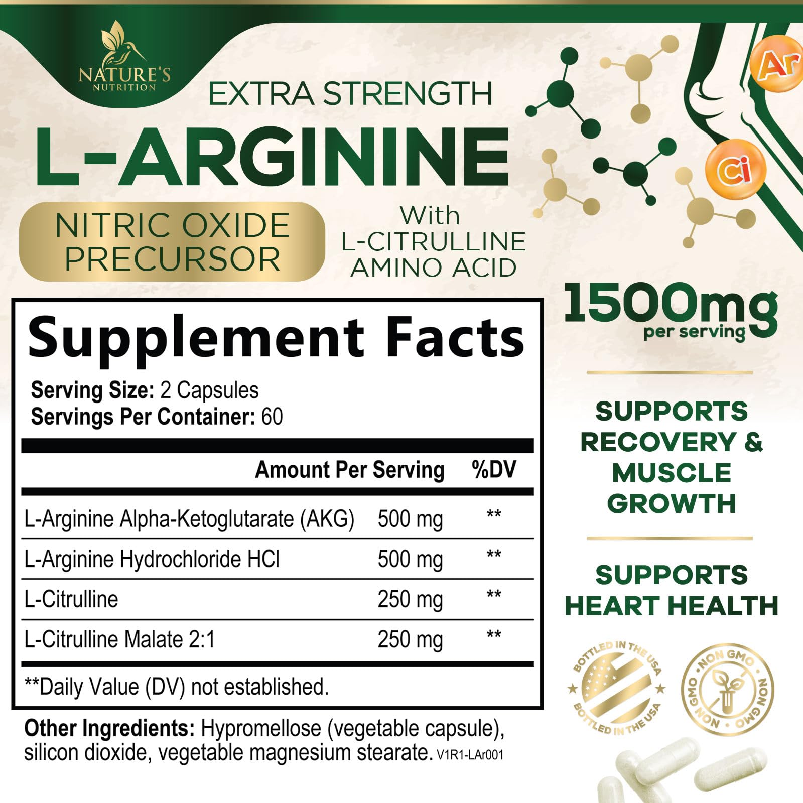 L-Arginine Extra Strength Supplement with L-Citrulline - Muscle Supporting Natural Nitric Oxide Precursor Booster - Heart Health Support - Amino Acid Energy Blend for Men, USA Bottled - 120 Capsules — Amazon image 2