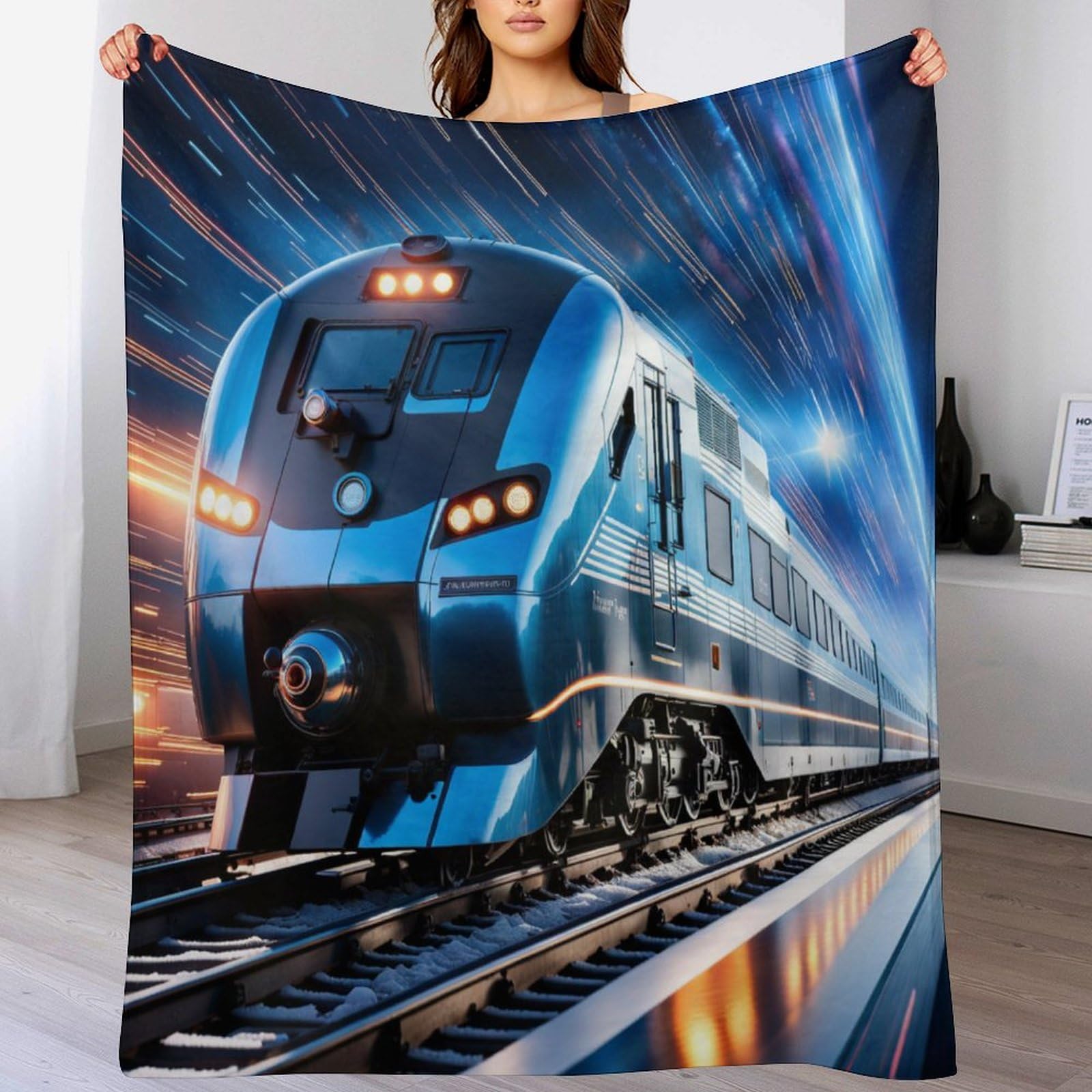 Couverture en train 3D moelleuse idéale pour voyager et se détendre sur le canapé du salon
