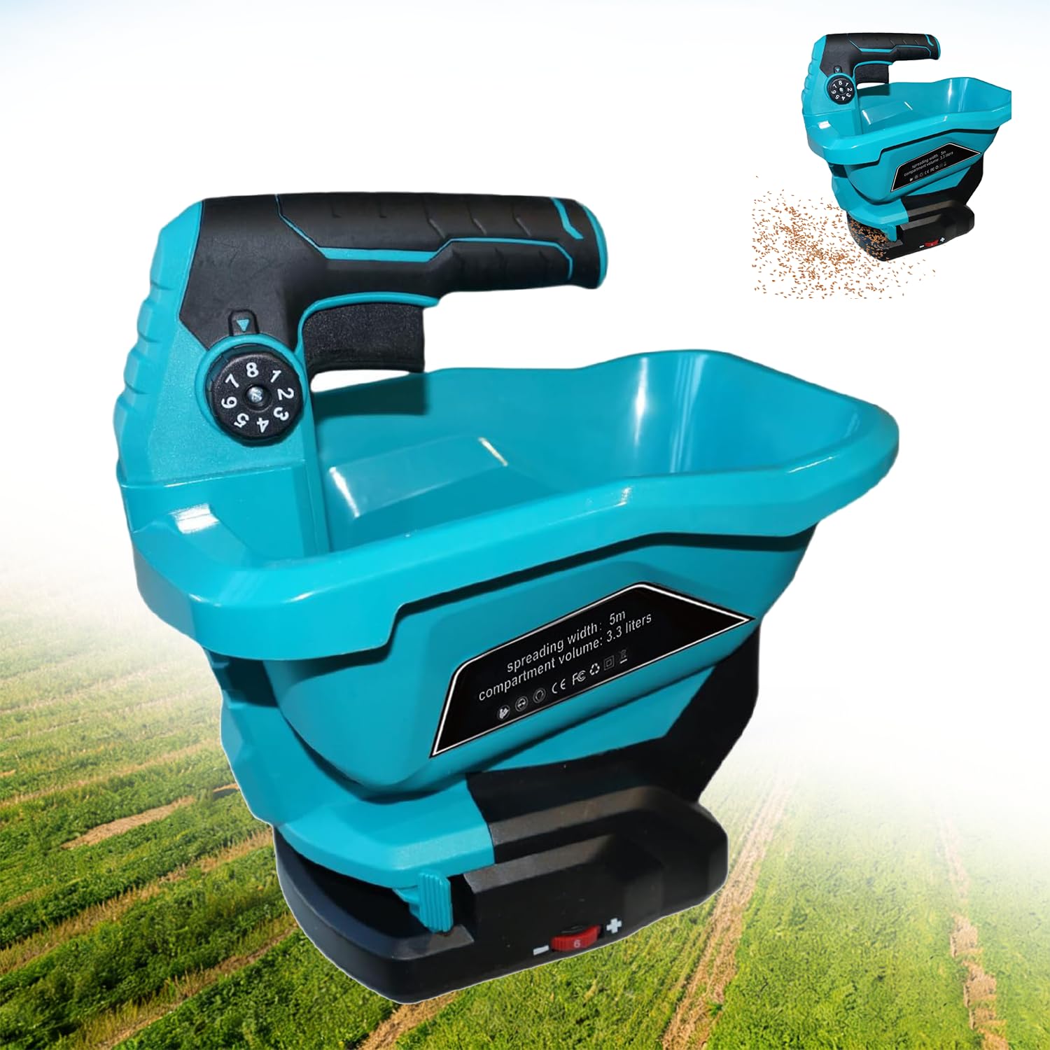 LengSuaa Cordless Spreader For Makita 18V Battery (Without Battery), Portable Spreader Lawn Fertilizer With 6-Stage Speed Control, Seed Spreader With 8-Stage Angle Adjustment for Up to 800 m²