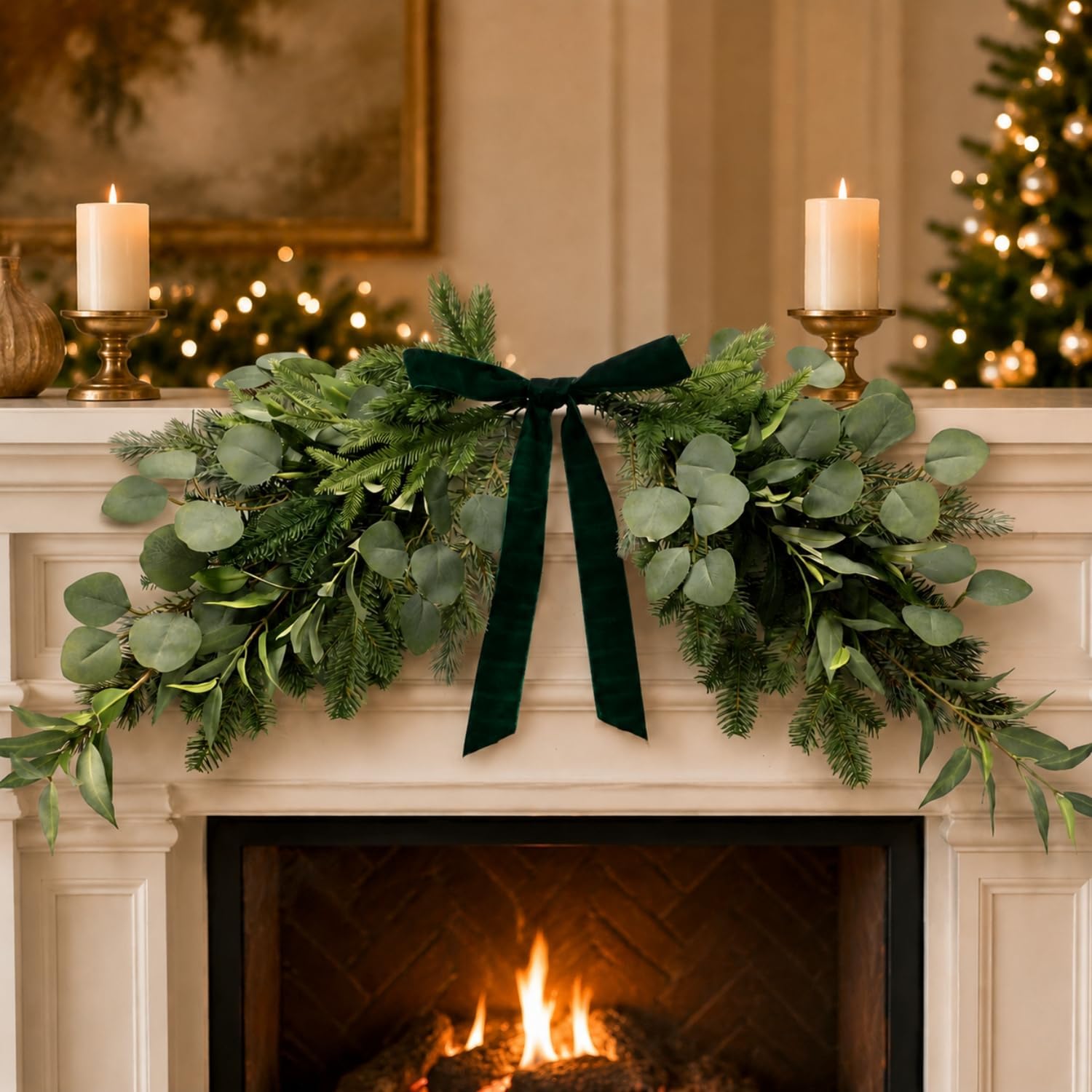 Rotroyce 36 Inch Large Christmas Olive Swag, Mirror Garland Wreath