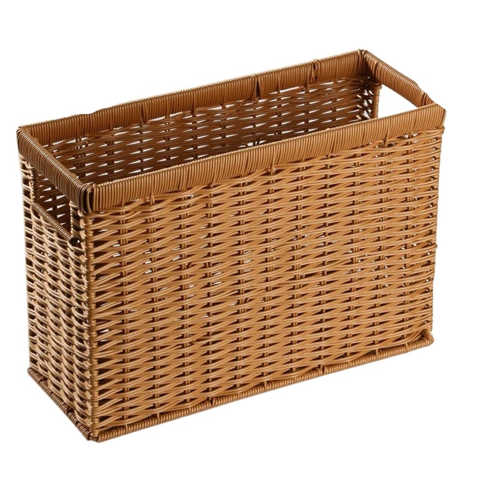 Woven Magazine Rack Hand-Woven Storage Basket Grass Woven Box Sundries Magazine Desktop Organizer for Newspaper, Letter(Color5)
