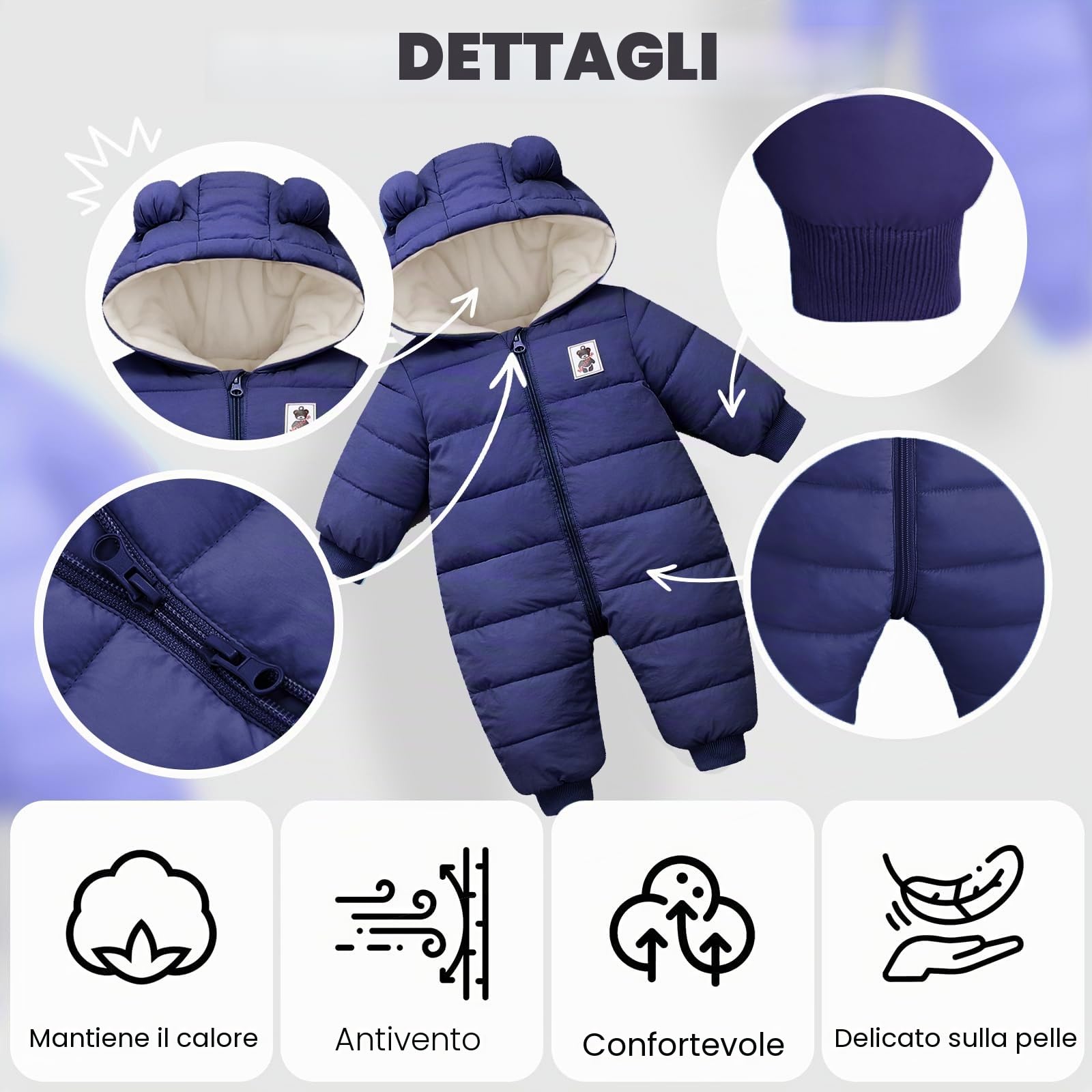 Bambini Pagliaccetto con Cappuccio Invernale, Neonato Snowsuit Ragazze Ragazzi Manica Lunga Fleece Outfits Outwear Vestiti Pigiama Regalo 6-9 mesi