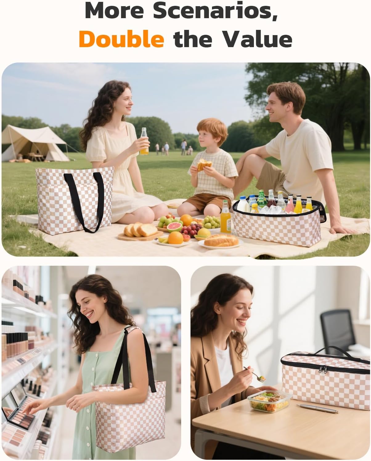 Beach Bag and Cooler Bag Set, 45L Waterproof XXL Foldable Tote with Zipper, 8 Pockets for Pool, Picnic, Travel - Image 7