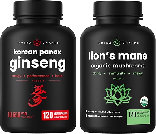 Miniatura 1 de NutraChamps Paquete de 2 cápsulas de ginseng coreano y cápsulas de melena de leones