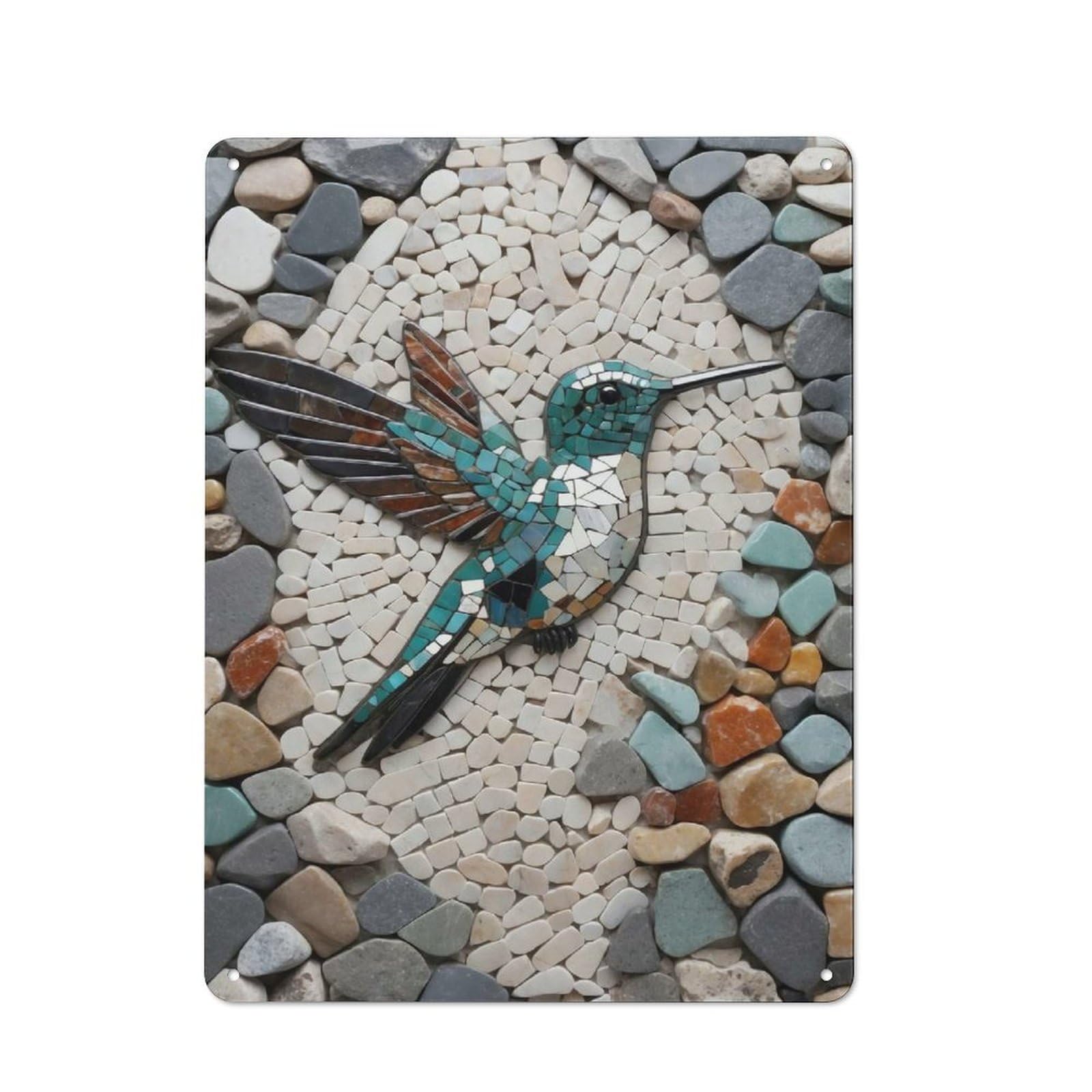 Hummingbird Stone Mosaic Art Urban Metal Wall Decor 40x30cm, Metal Wall Art Sign for Loft, Studio, Office Or Creative Room