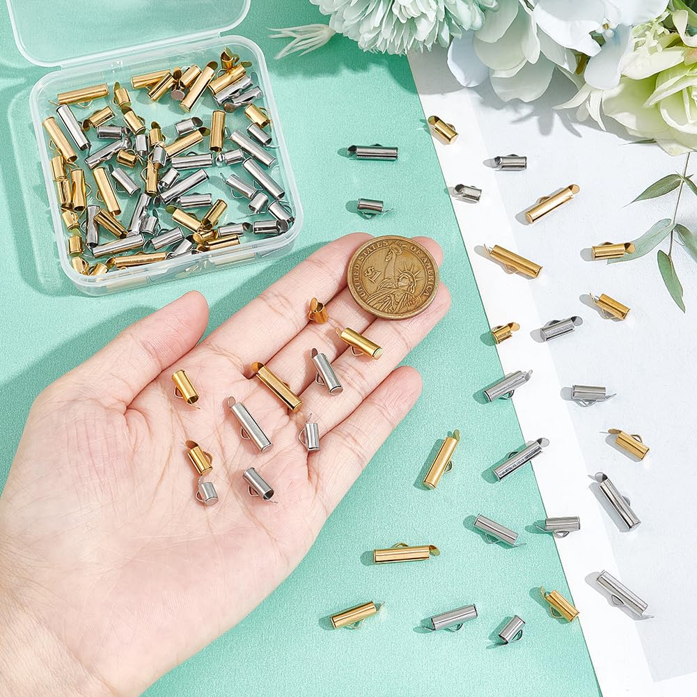UNICRAFTALE About 100 Pcs 5 Sizes 2 Colors Stainless Steel Slide On End Clasp Tubes Slider End Caps Crimp End Tube Slider Clasp for Seed Beads Necklace Bracelet Jewelry Making Clasps - Image 4