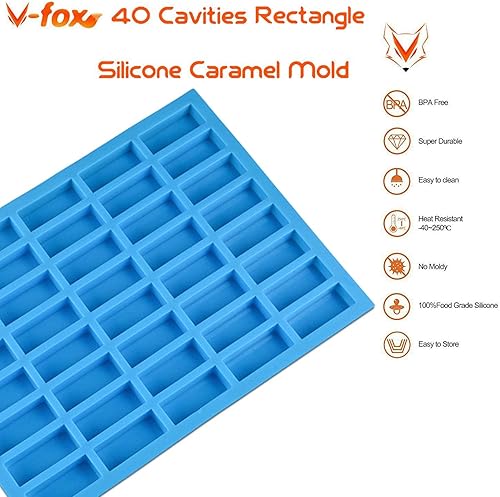 Miniatura 2 de V-fox 40 Cavities Rectangle Caramel Silicone Molds for Chocolate Truffles, Ganache, Jelly, Candy and Praline, Ice Cube Tray, Random Color, Medium