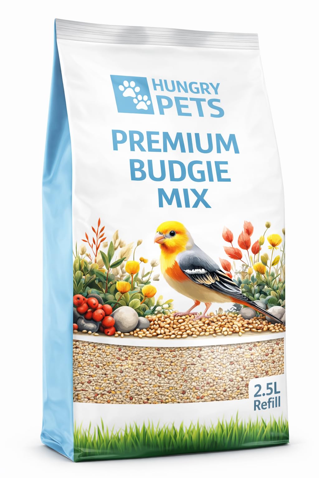 Premium Budgie Food Seed Mix, 2.5L Refill Bag
