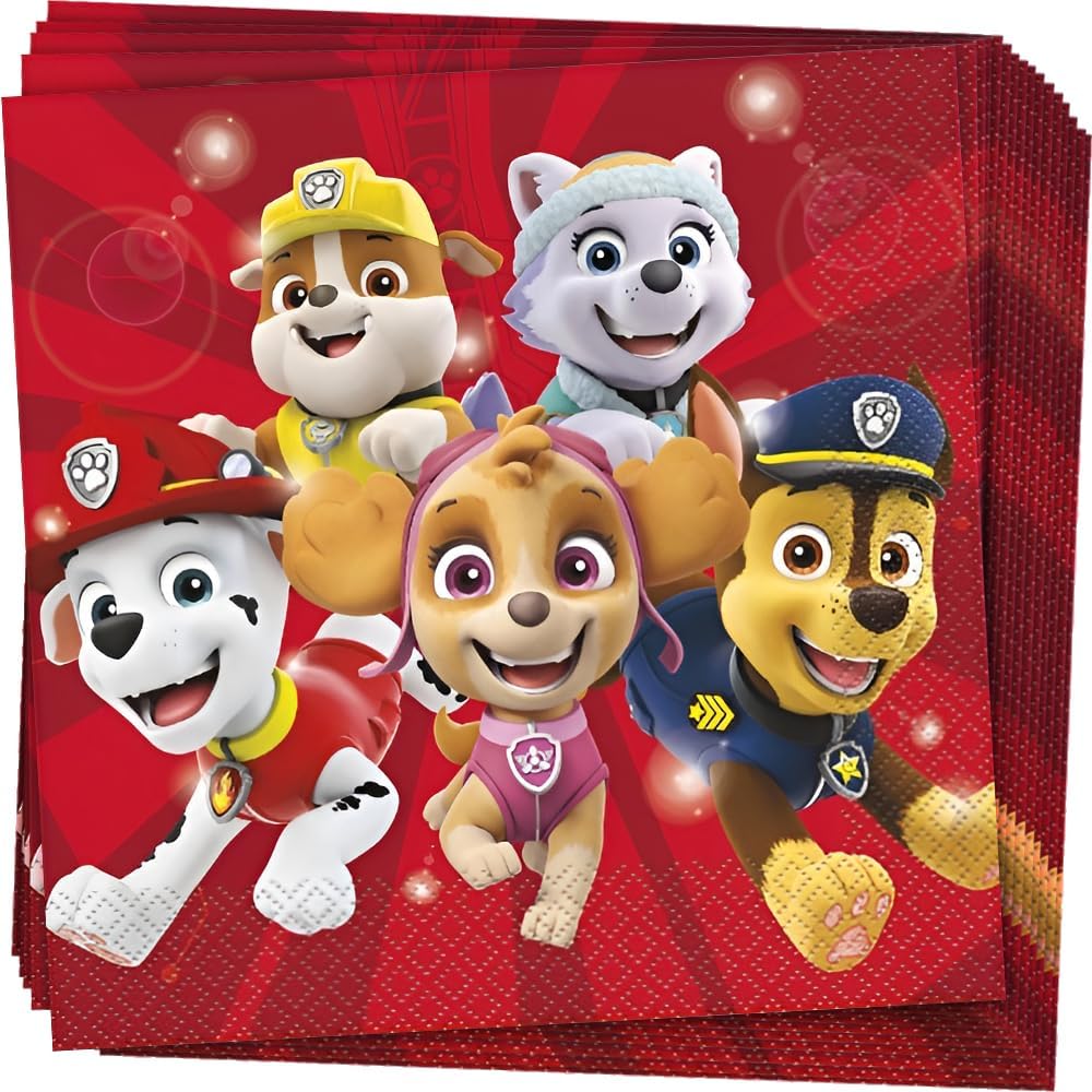 Red Paw Patrol Luncheon Napkins (Pack of 16) - Eco-Friendly Paper Napkins,Perfect for Birthday Celebrations & Kids' Themed Events