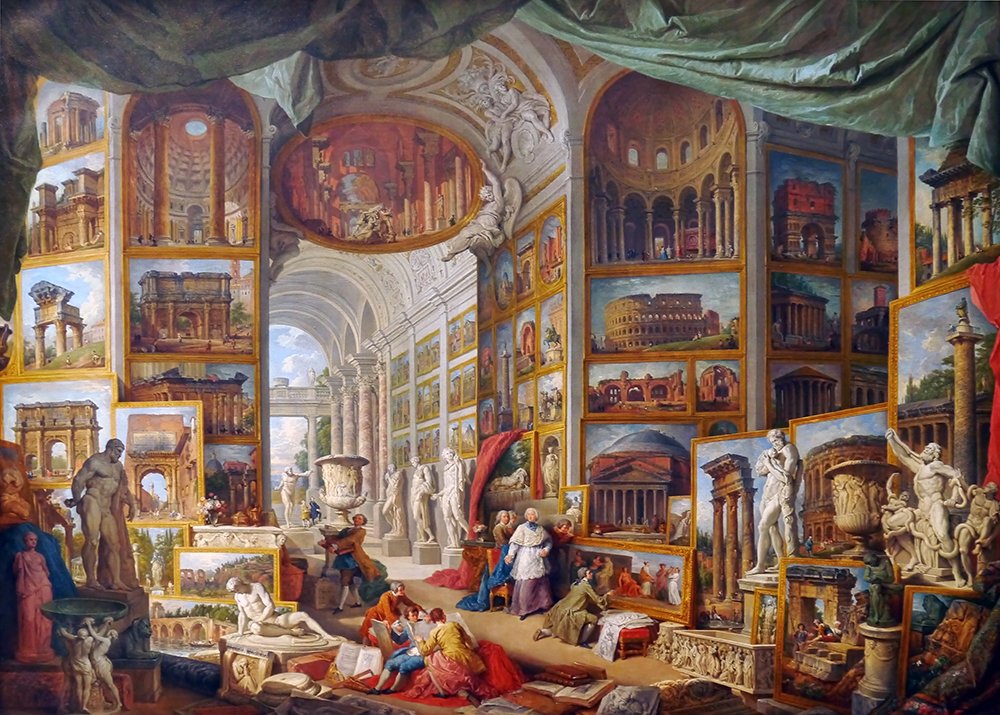 Cuadro de Roma Antigua de Pannini con marco marrón y lámina mate decorativa