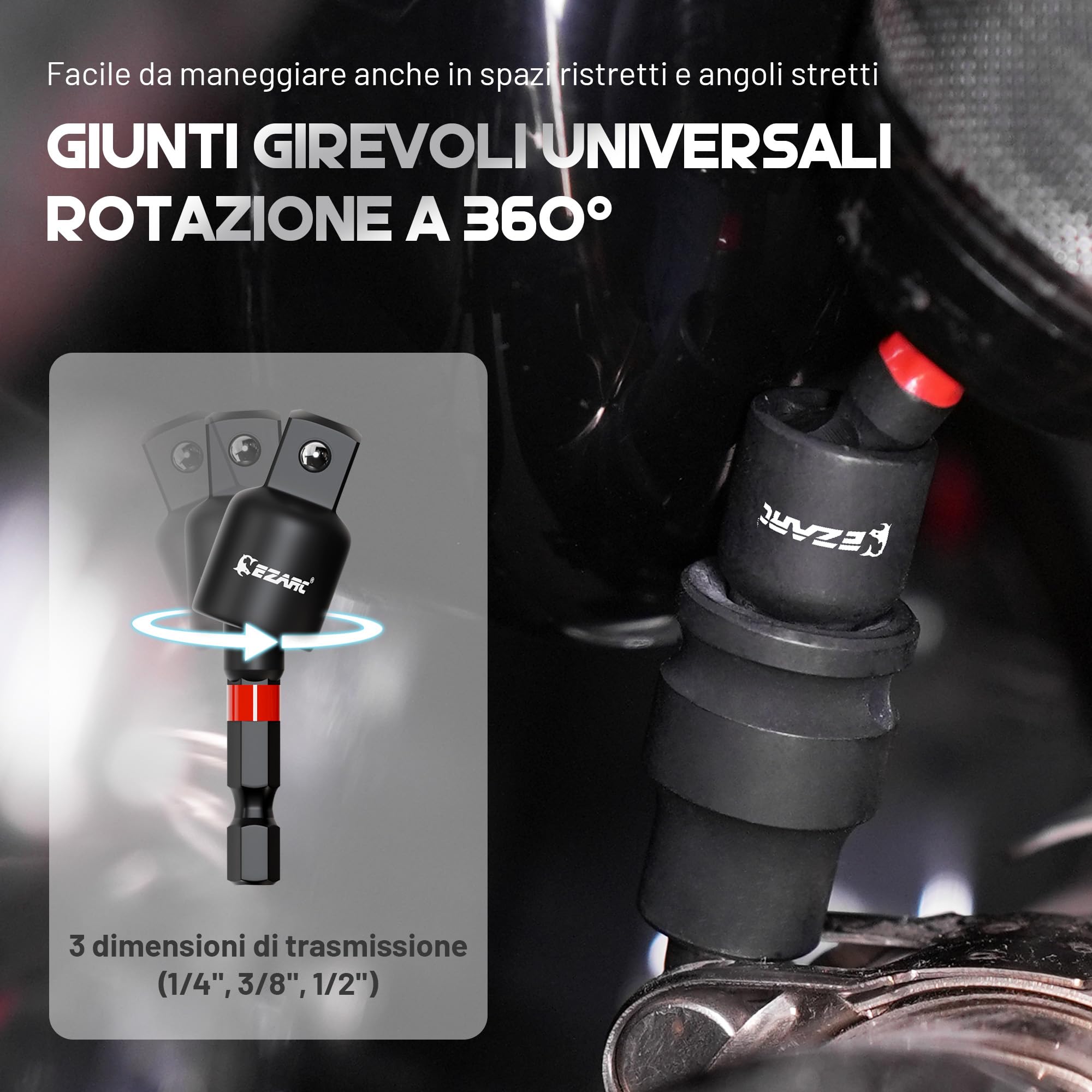 EZARC Set di adattatori per bussole a percussione, 1/4", 3/8", 1/2", adattatore a sgancio rapido e estensione magnetica per punte da trapano, girevoli e ad angolo retto, per trapano elettrico e