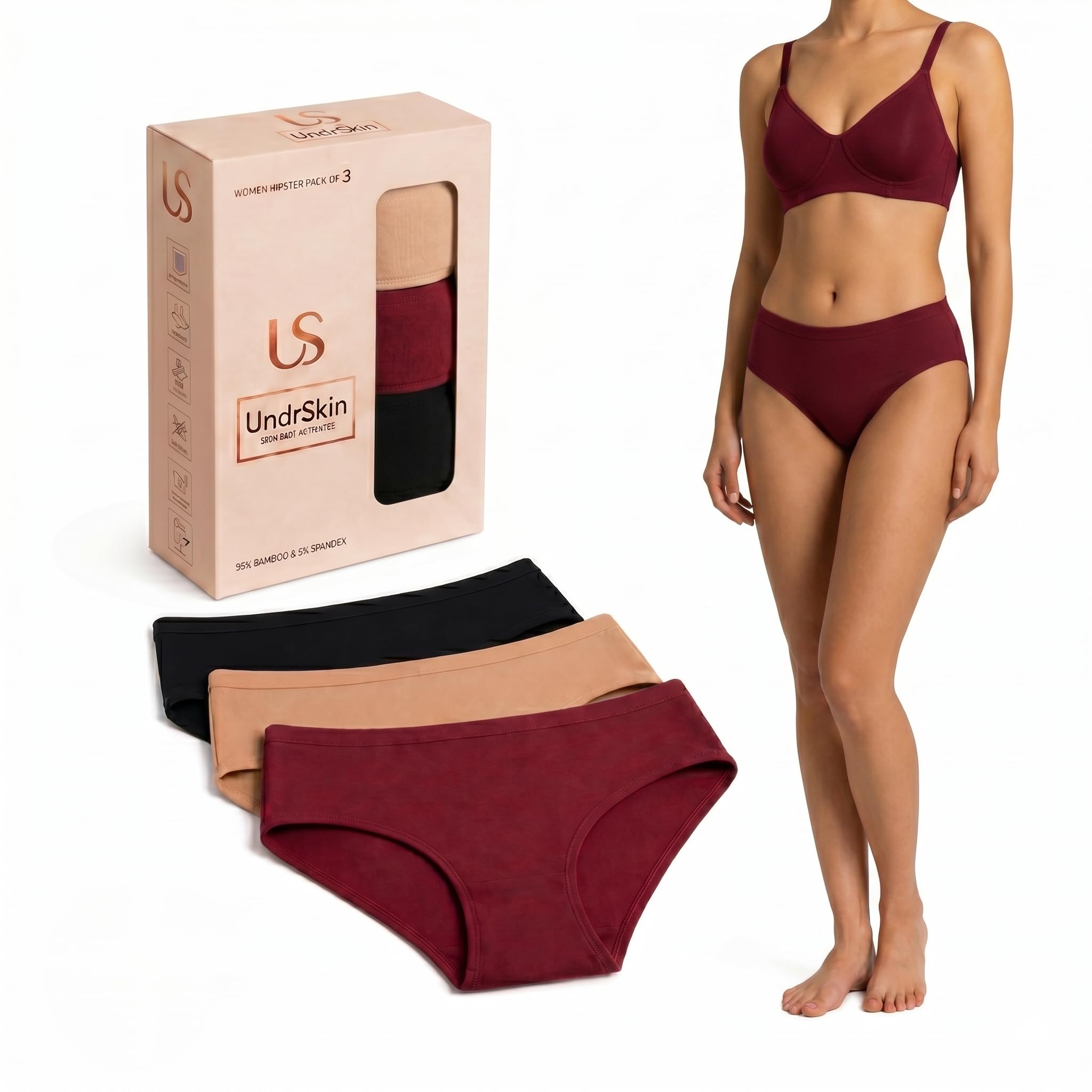 Women’s Luxury Bamboo Hipster Panty | 95% Bamboo| Soft Breathable Skin-Friendly Innerwear | Anti-Microbial Moisture-Wicking | Everyday Core Trio | Pack of 3 (Solids)-picture-52