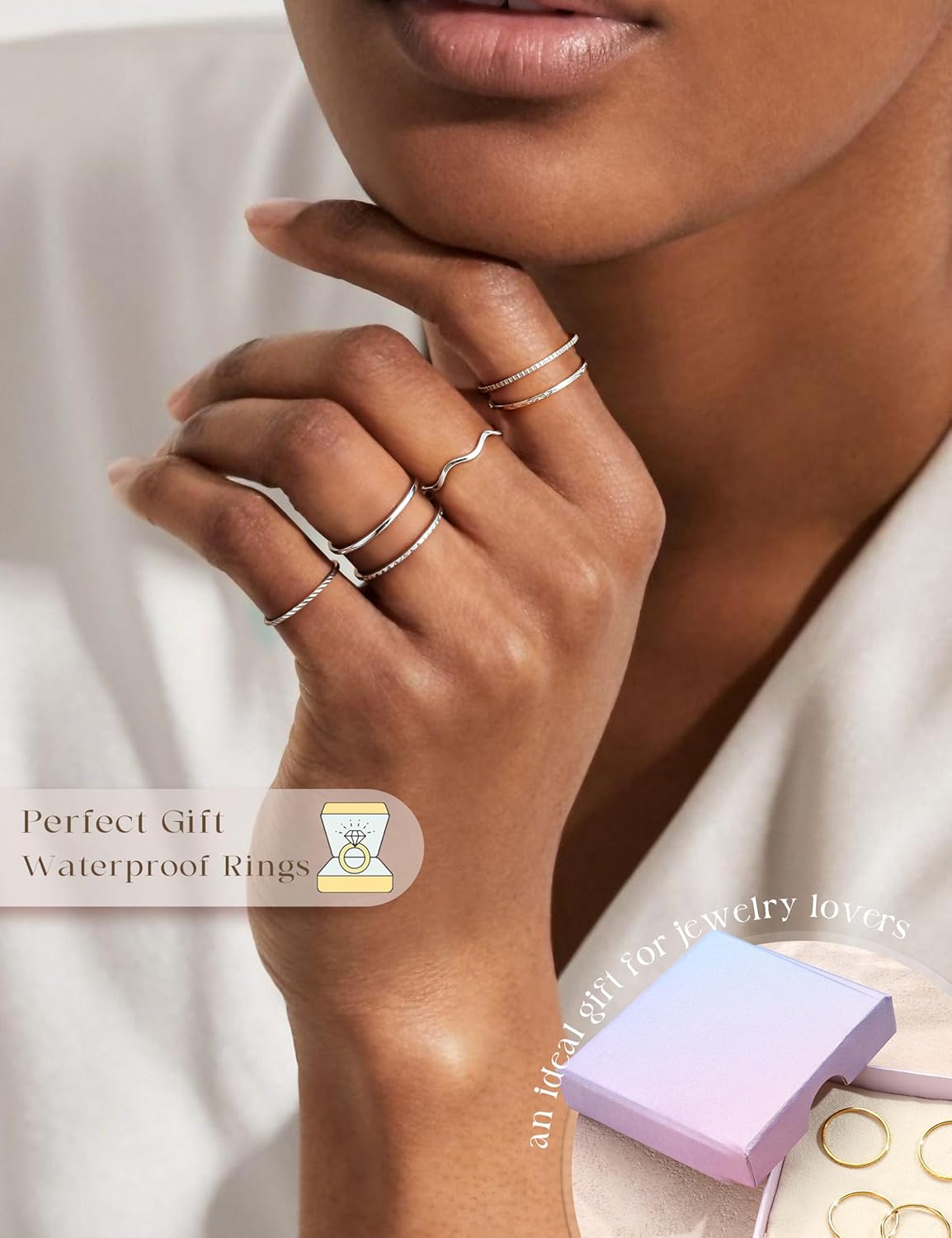 THUNARAZ 8Pcs 1mm Stainless Steel Rings for Women Men Fashion Plain Band Knuckle Stacking Midi Thumb Dainty Thin Rings Set Size 5-10 Silver Gold Tone - Image 4