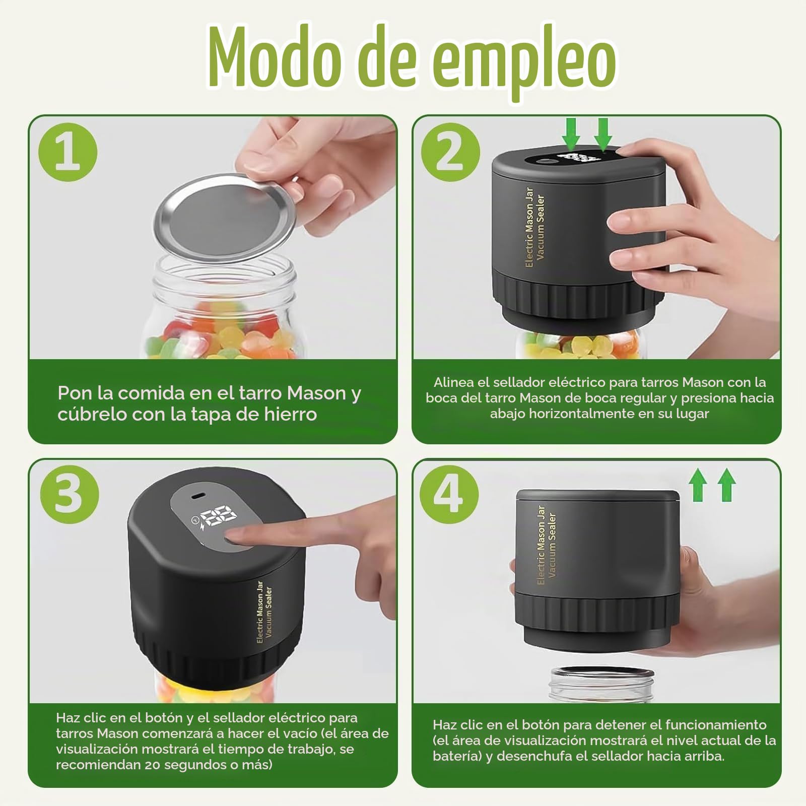 Domigrad Envasadora al Vacío para Tarros Mason Eléctrico con Pantalla LED | Kit de Conservación de Alimentos con 10 Tapas y Abrebotellas, Ideal para Conservas y Conservación de Alimentos