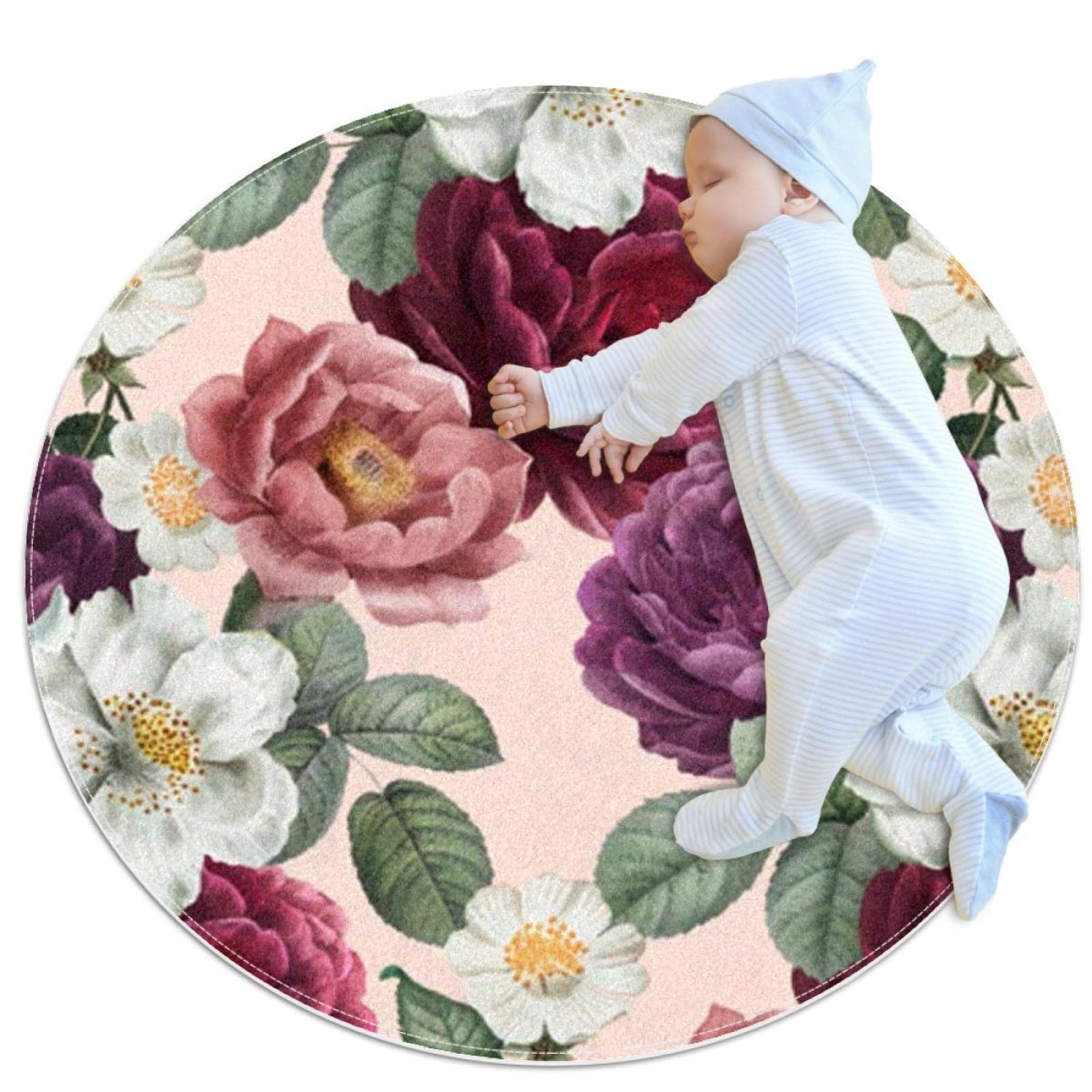 Petit tapis de salle de bain antidérapant rond de 1m avec fleurs colorées vintage